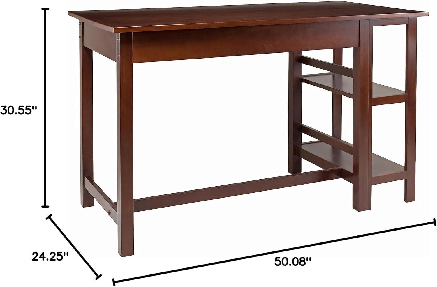 Velda Writing Desk Walnut - Winsome: Hardwood & MDF, Side Shelves, Modern Style