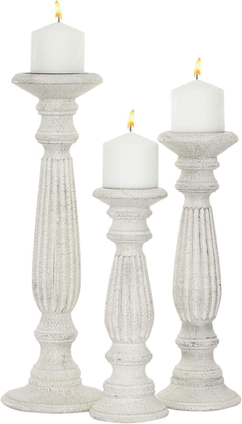 Set of 3 Traditional Wooden Pillar Candle Holders White - Olivia & May: Elegant Mango Wood, Votive Compatible