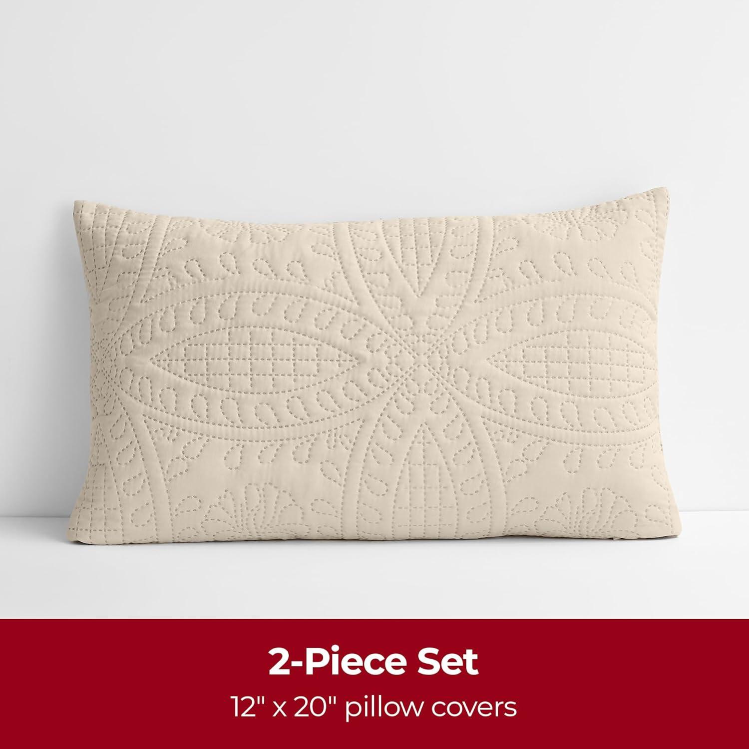 Mellanni Decorative Throw Pillow Covers with Pinsonic Quilt Stitching, 12x20, Burnt Sand, 2 Count