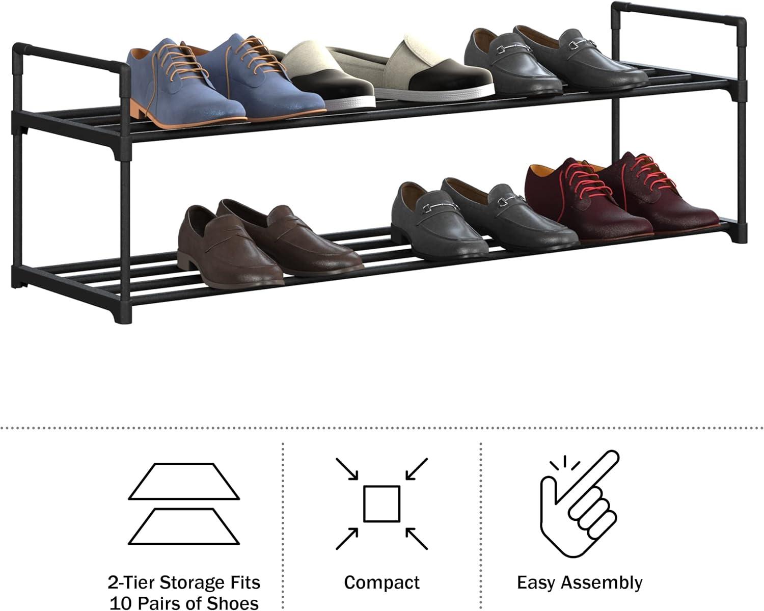 Home-Complete 2-Tier Shoe Rack for 10 Pairs, Black