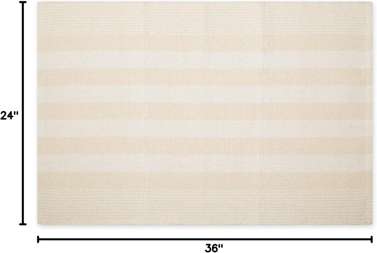 Natural Cabana Stripe Handwoven Recycled Cotton Yarn Rug, 2x3 ft