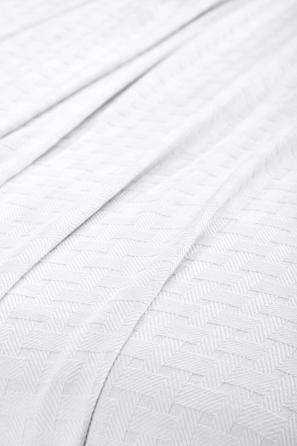 Superior Basketweave All-Season Cotton Blanket, Throw (Non-Standard), White