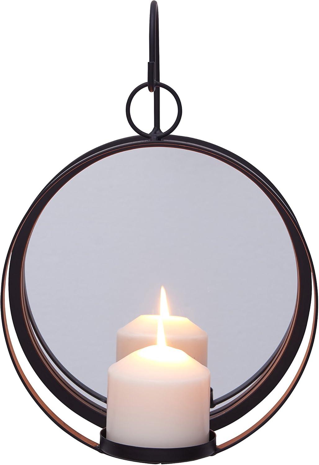 Danya B Round Wrought Iron Pillar Candle Wall Sconce with Mirror