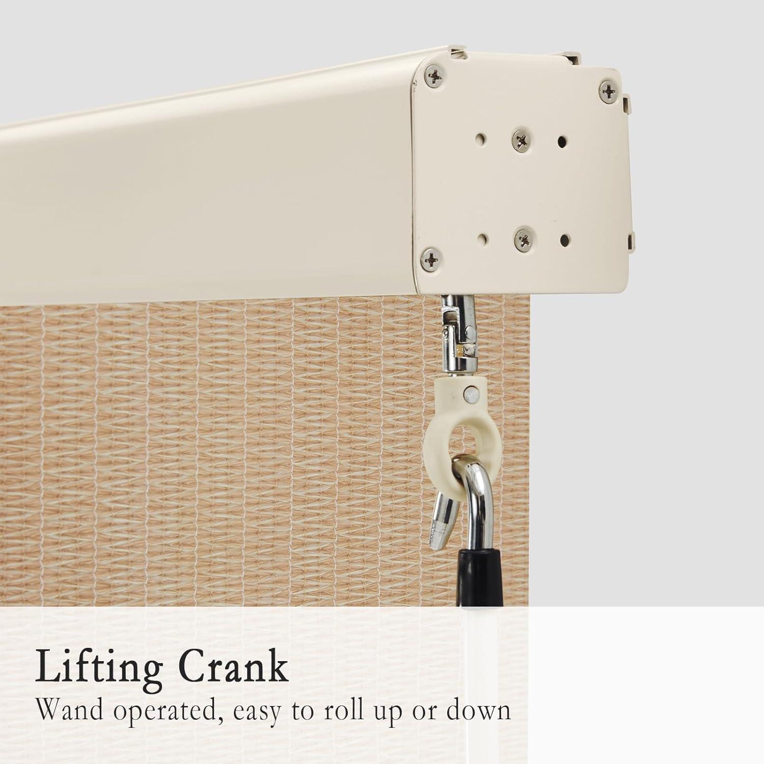 VICLLAX Outdoor Premium Roller Shades for Patio, Exterior Cordless Outdoor Blinds Porch Shades with Aluminum Valance (4' W X 8' L), Wheat