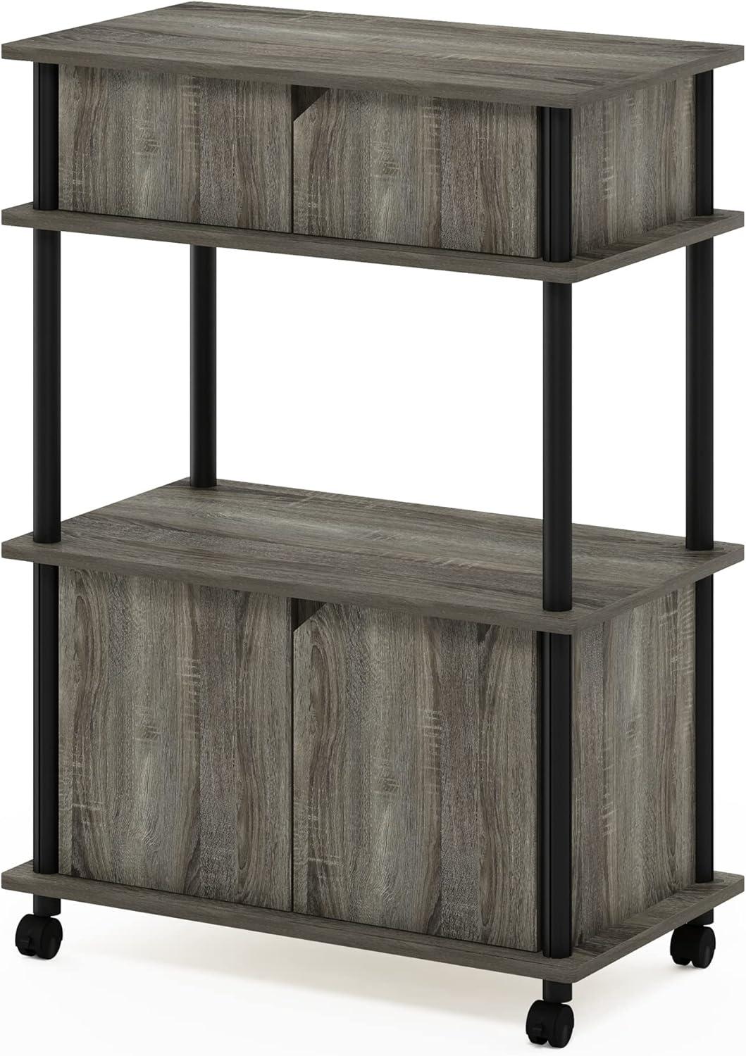 Furinno Turn-N-Tube Toolless Storage Cart with Cabinet, French Oak Grey/Black