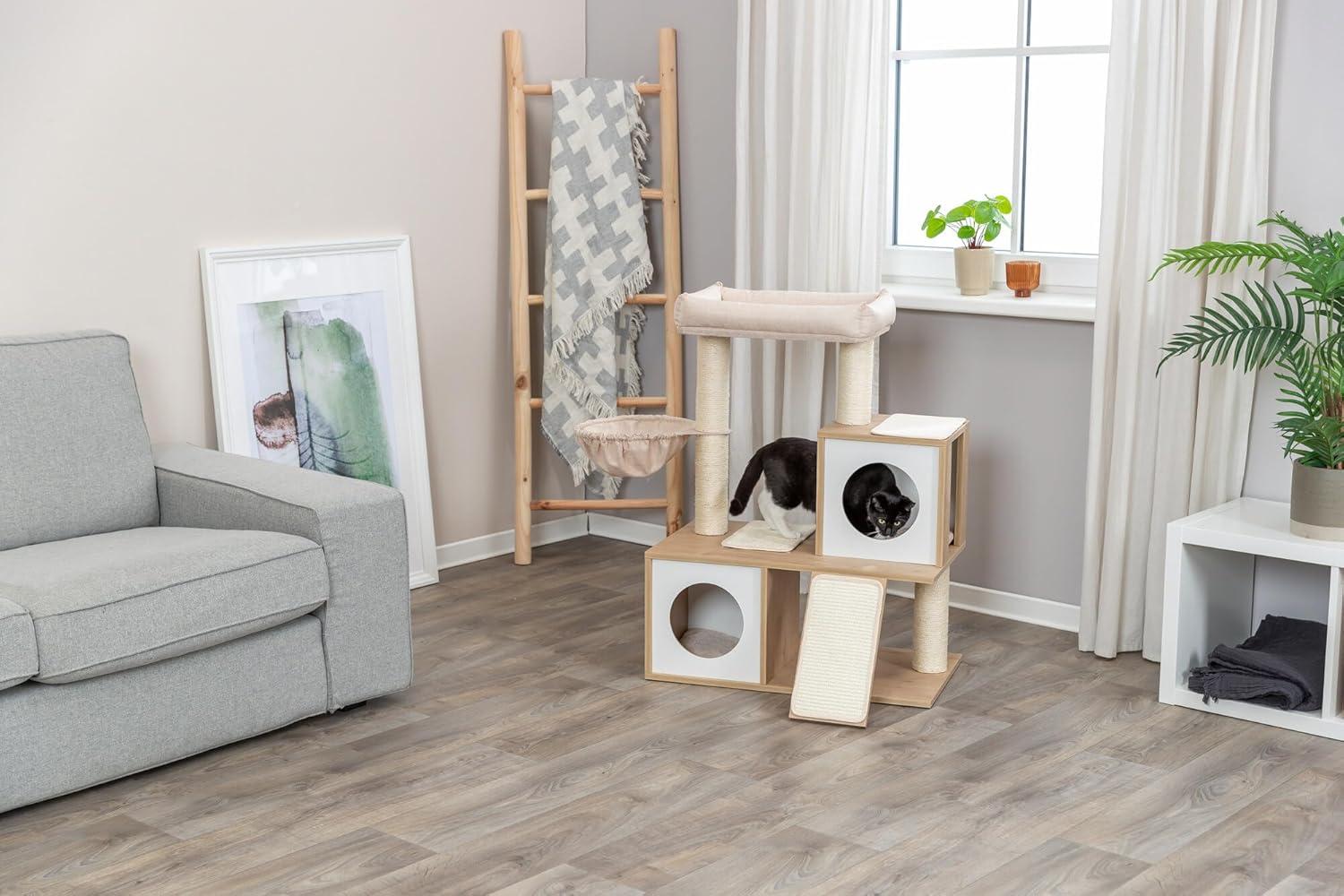 TRIXIE TRIXIE Addison 35.5-in Cat Tree, Modern Wood Cat Tower, Sisal Scratching Posts & Pads, 2 Condos, Hammock, Cozy Bed