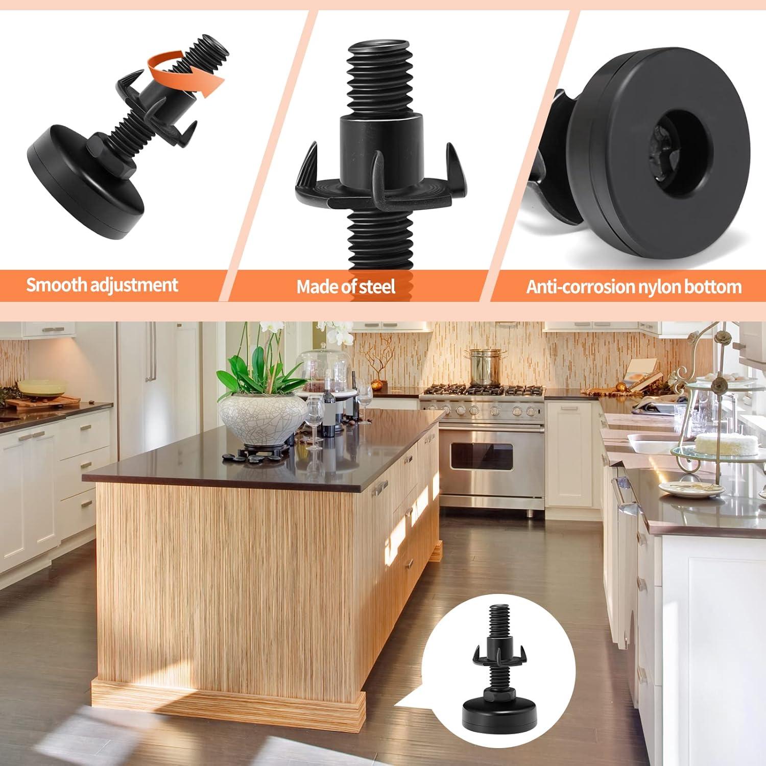 Leveling Feet, Adjustable Furniture Levelers for Furniture Leg Levelers, Table Chairs Cabinets Sofa Raiser, Heavy Duty Support 2640LBs, T- Nut Kit 3/8”-16 Thread, Large Base (8 Set, Black)