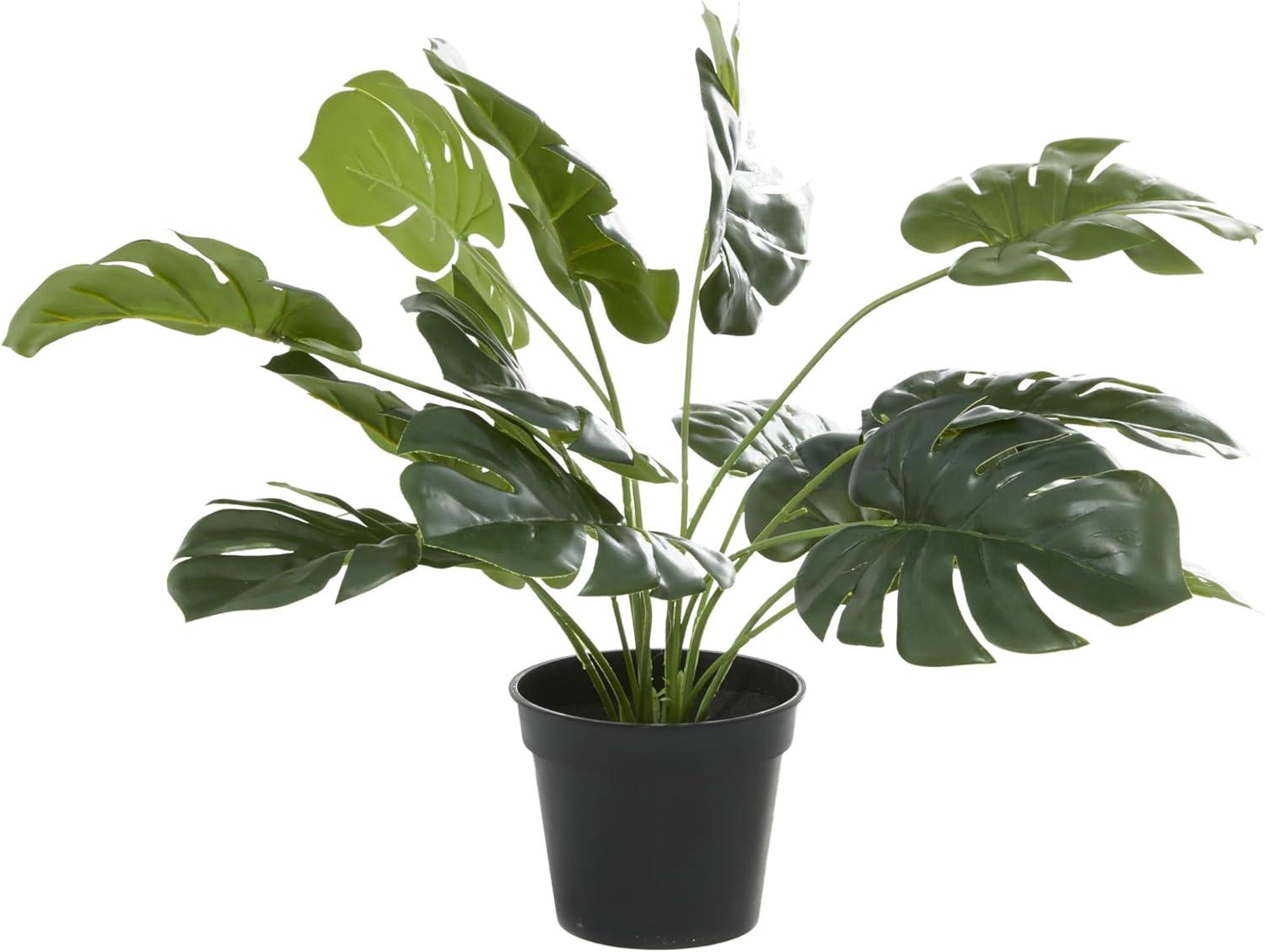 DecMode 16" Artificial Monstera Plant in Realistic Leaves and Black Plastic Pot