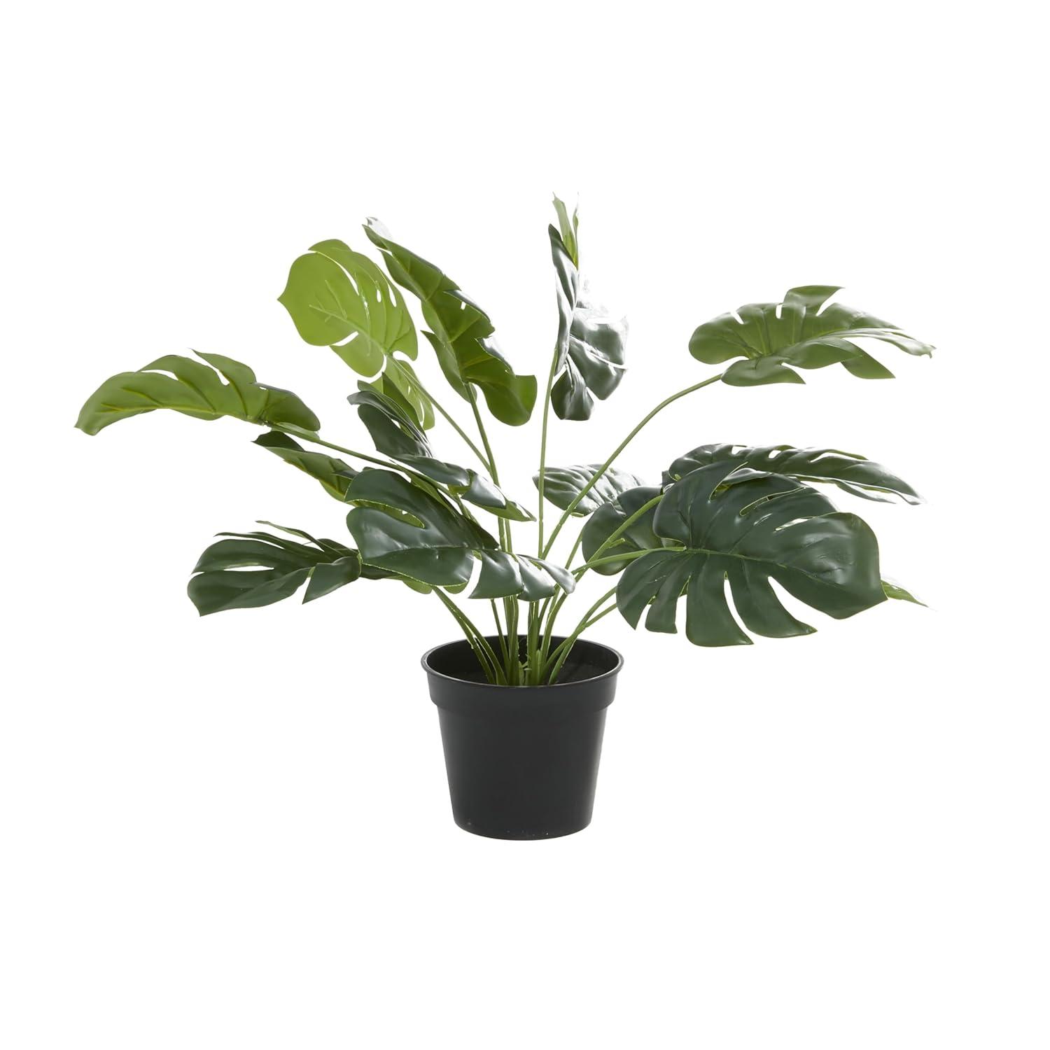 DecMode 16" Artificial Monstera Plant in Realistic Leaves and Black Plastic Pot