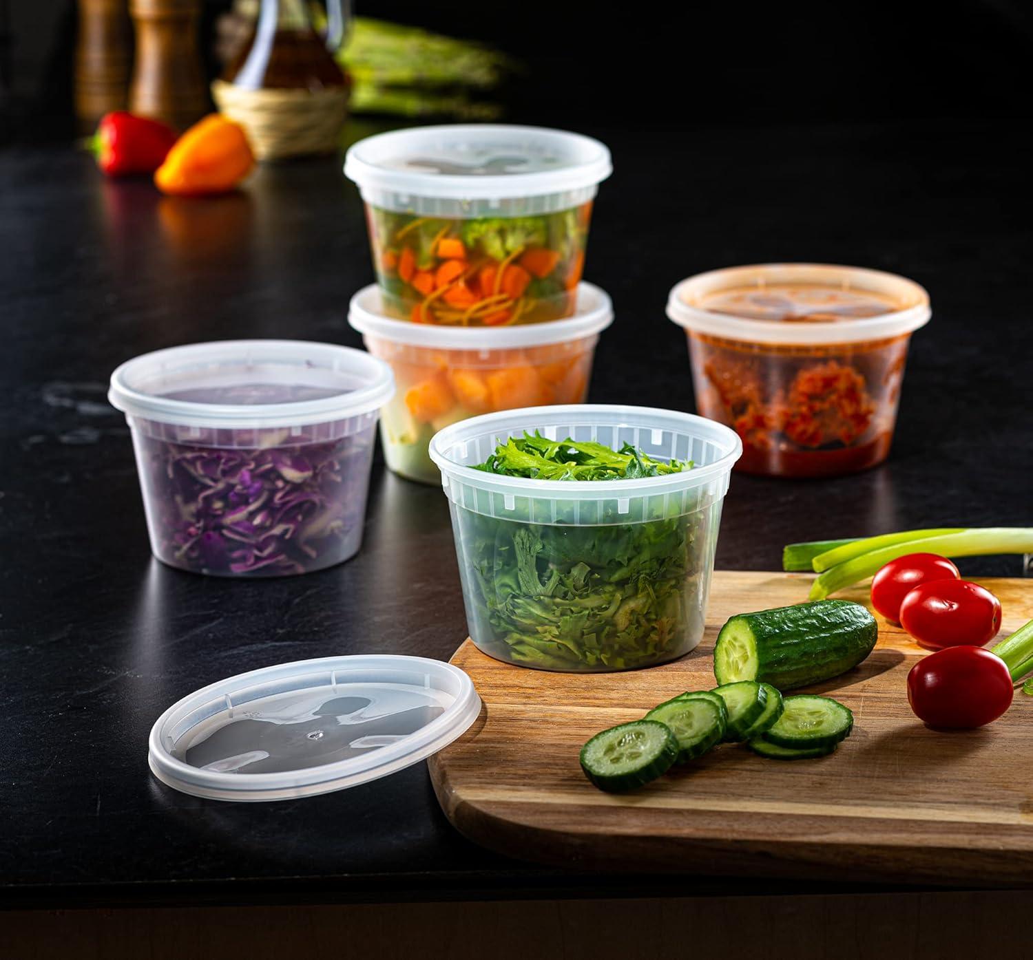 48 Sets - 16 oz. Plastic Deli Food Storage Containers with Airtight Lids