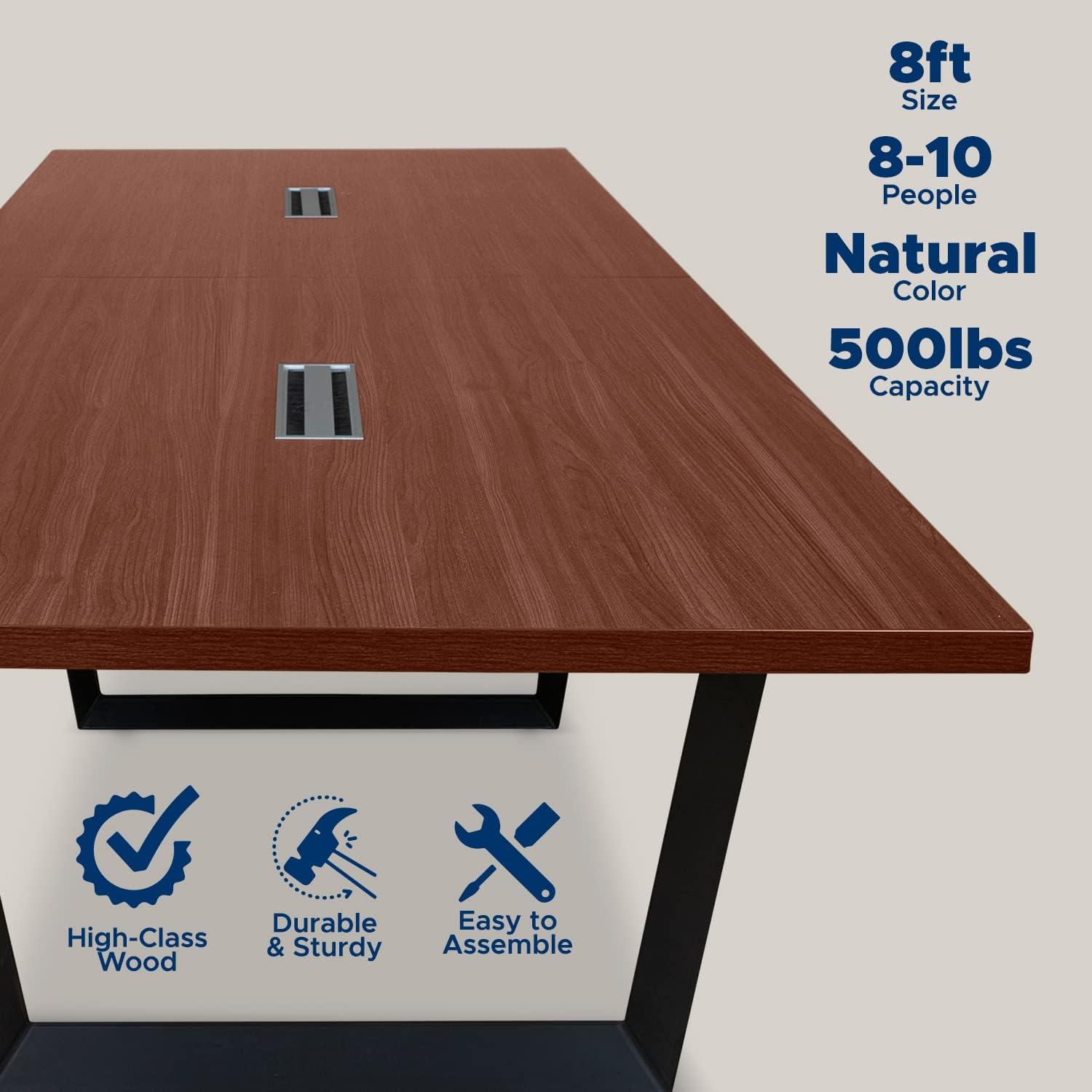 Sturdy Conference Table With Cable Management Grommets By Ahliss- Modern Rectangle Office Meeting Table With Wood Tabletop And Metal Frame & Legs- Easy Assembly Boardroom Table