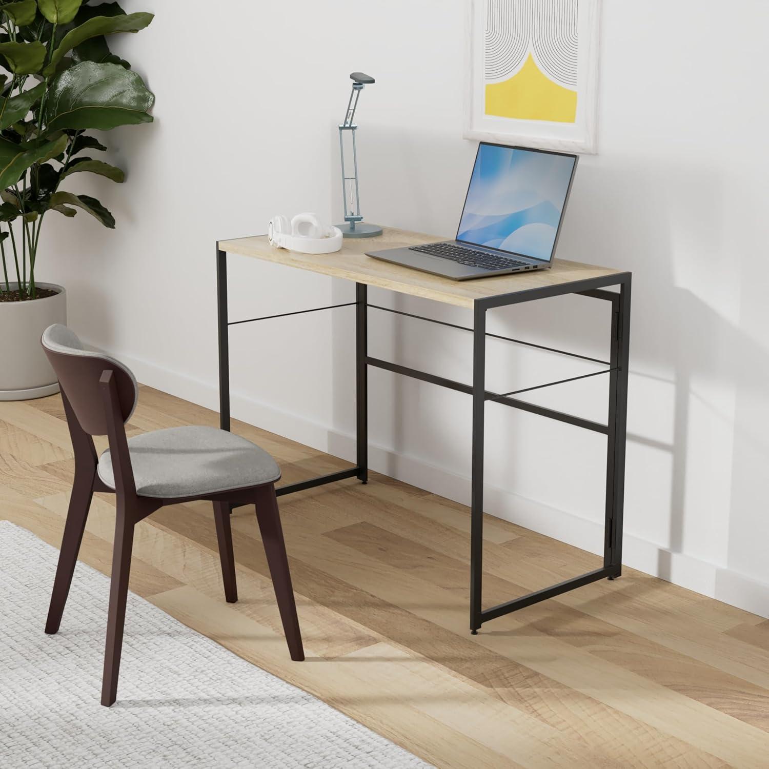 Furinno Riau No Tool Metal Frame Computer Desk, Sonoma Oak/Black