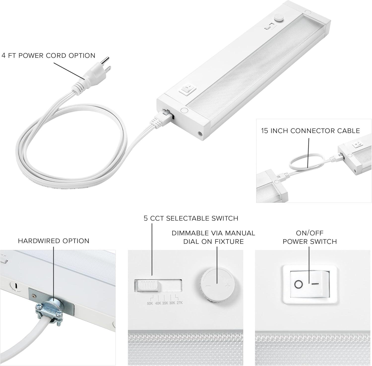 Maxxima 24 in. LED Under Cabinet Light, Dimmable, Linkable, Hardwired or Plug & Play, 1025 Lumens, 5 CCT 2700K - 5000K, White, On/Off Switch