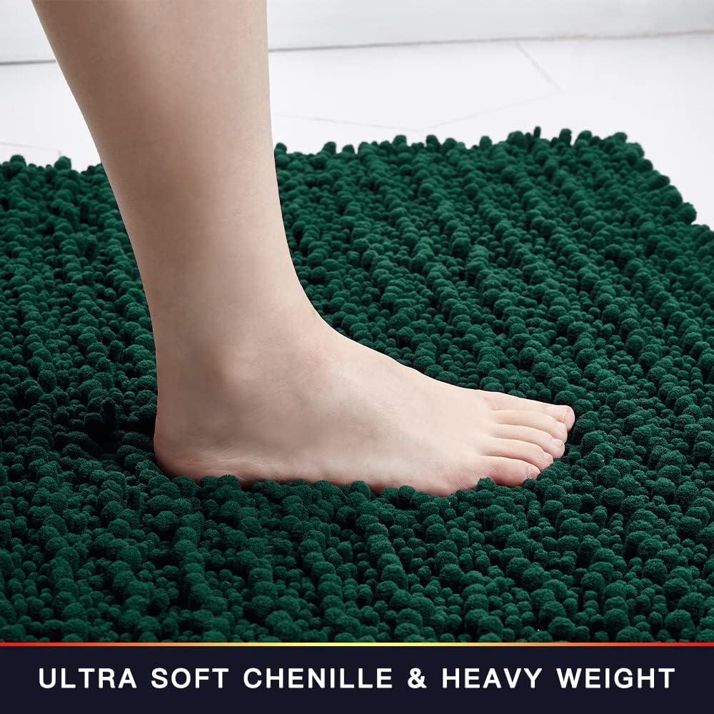 Bathroom Rug Non Slip Bath Mat (24x17 Inch Hunter Green) Water Absorbent Super Soft Shaggy Chenille Machine Washable Dry Extra Thick Perfect Absorbant Best Small Plush Carpet For Shower Floor