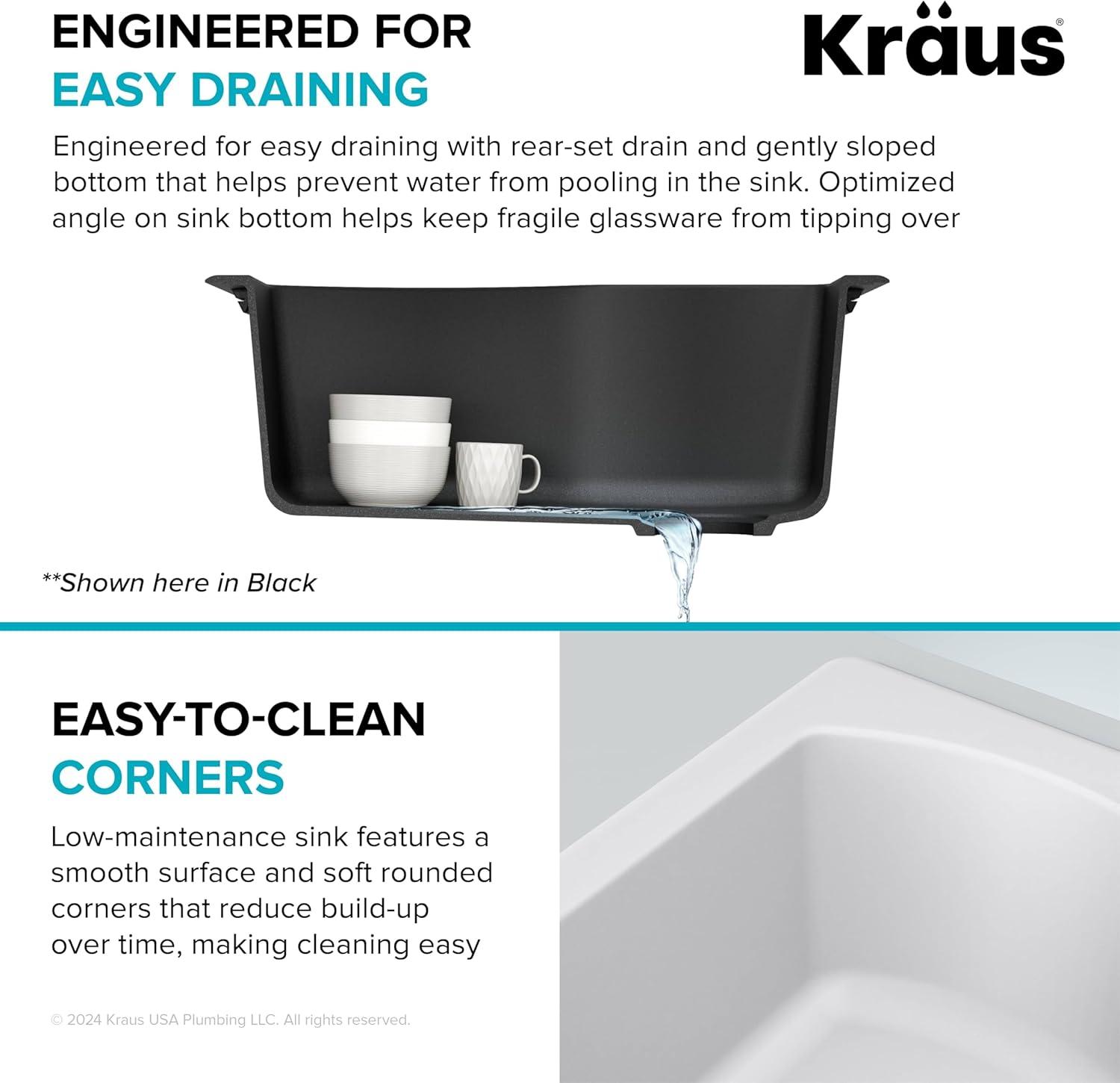KRAUS Quarza™ 25" L Dual Mount Single Bowl Granite Kitchen Sink