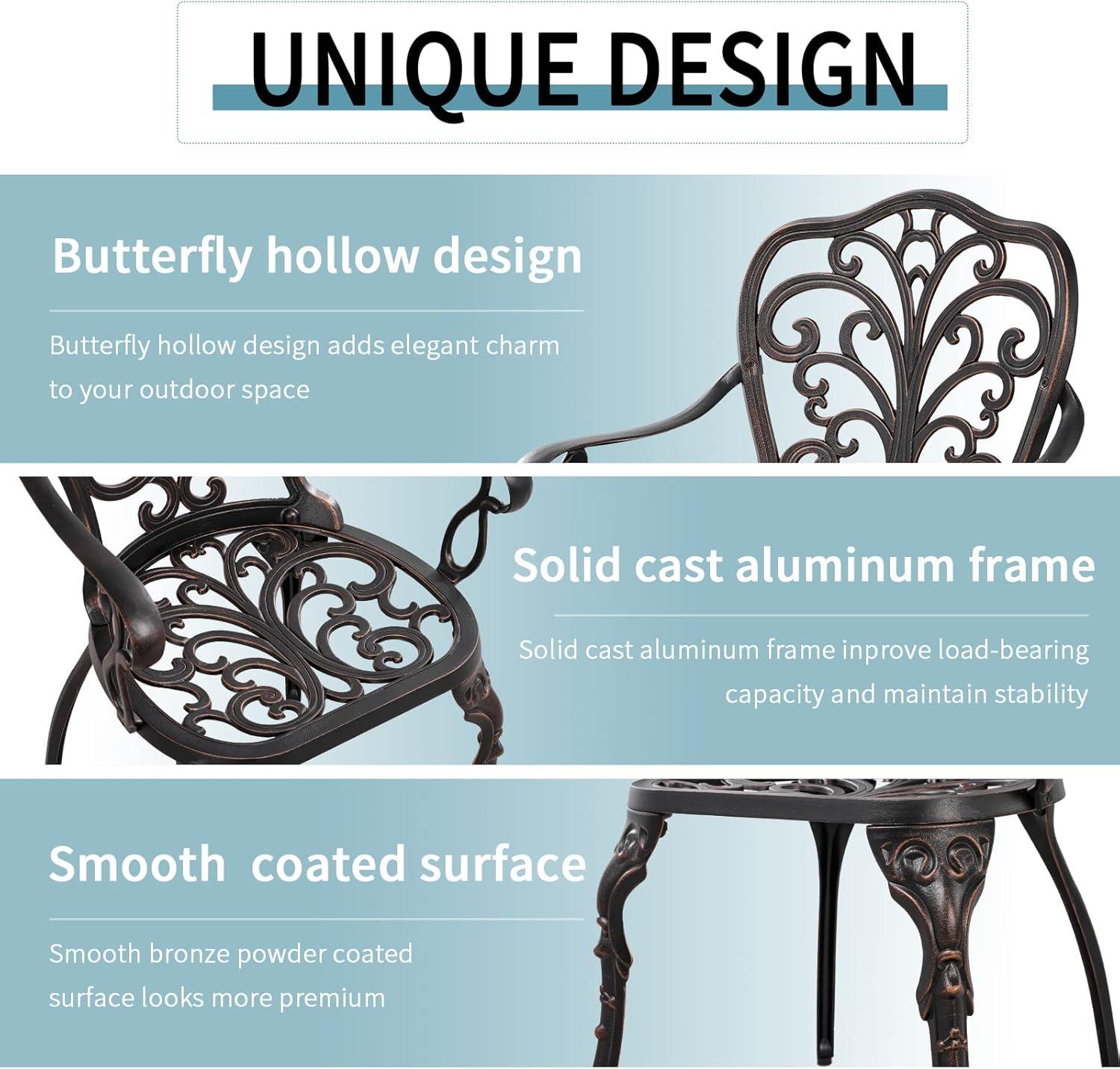 Butterfly Black Cast Aluminum 3-Piece Patio Bistro Set