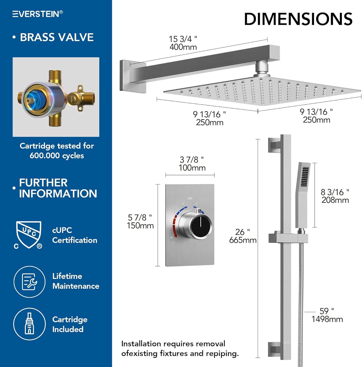 RainfallCascade 10" Pressure Balanced Slide BarShower System with Rough-In Valve