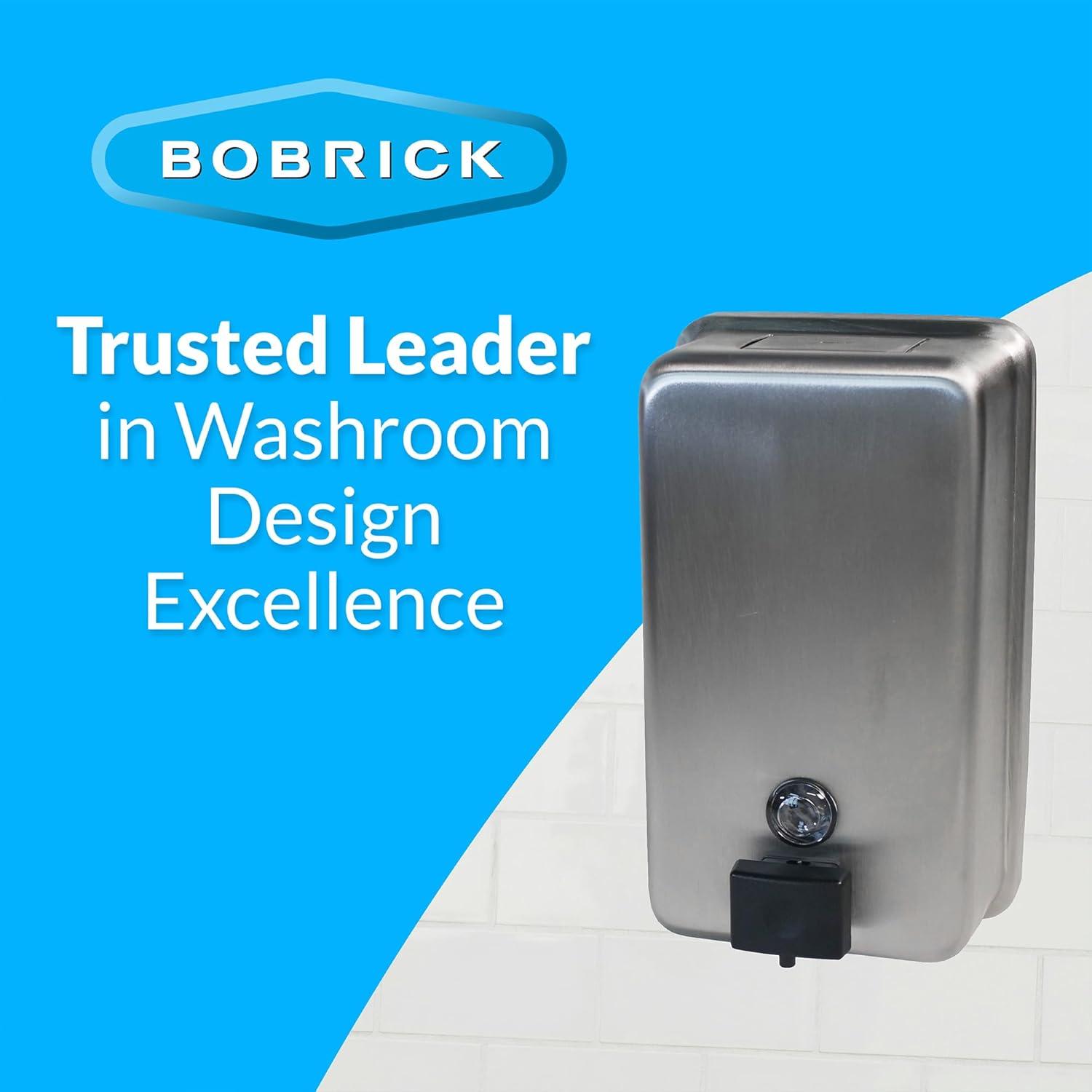 Bobrick ClassicSeries Surface-Mounted Soap Dispenser, 40 oz, 4.75 x 3.5 x 8.13, Stainless Steel