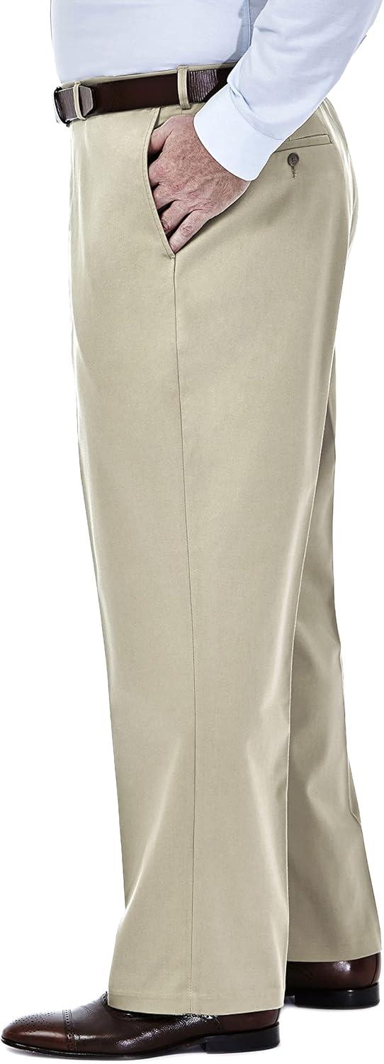 Haggar Mens Big-Tall Premium No Iron Khaki Classic-Fit Expandable-Waist Plain-Front Pant 52W x 30L Khaki
