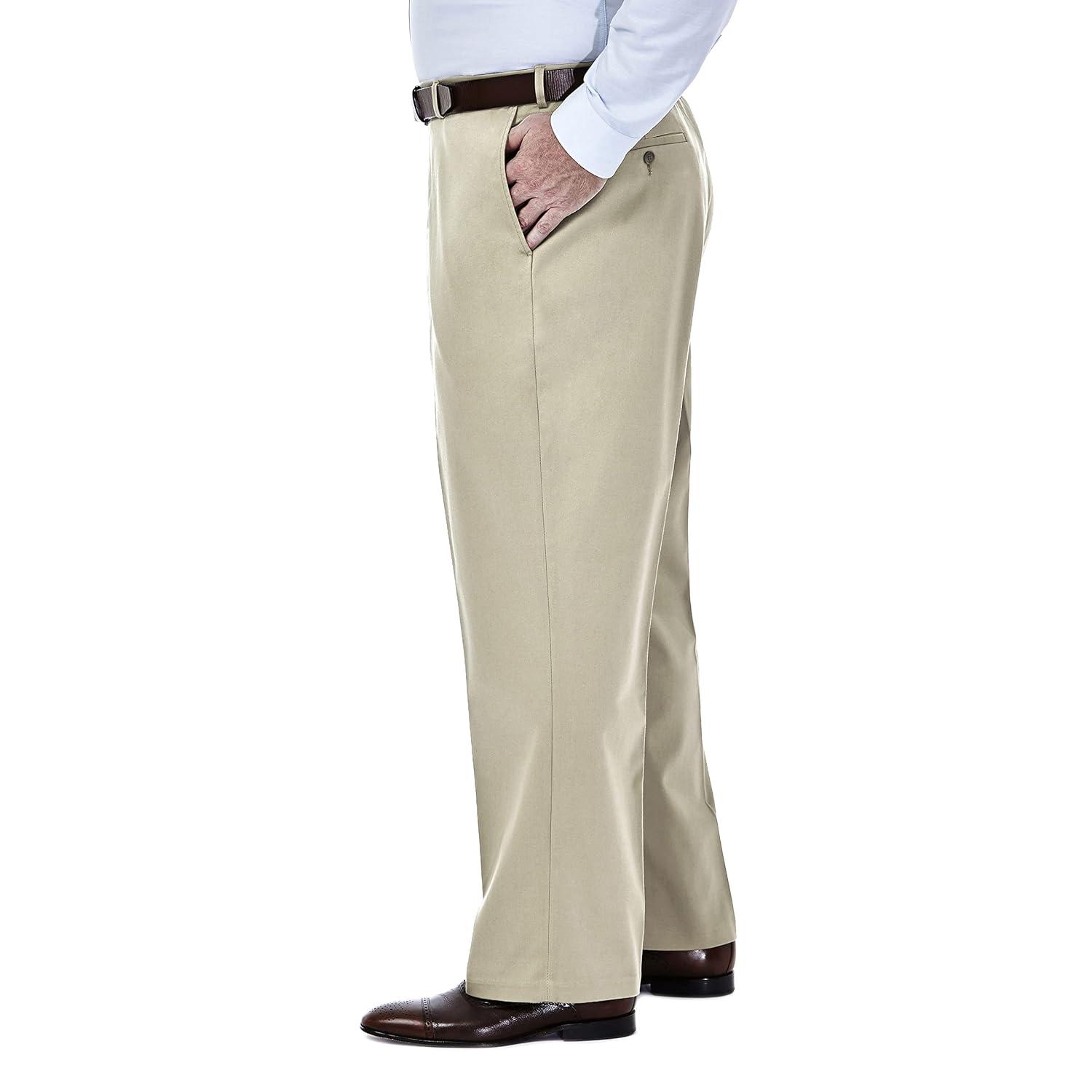 Haggar Mens Big-Tall Premium No Iron Khaki Classic-Fit Expandable-Waist Plain-Front Pant 52W x 30L Khaki