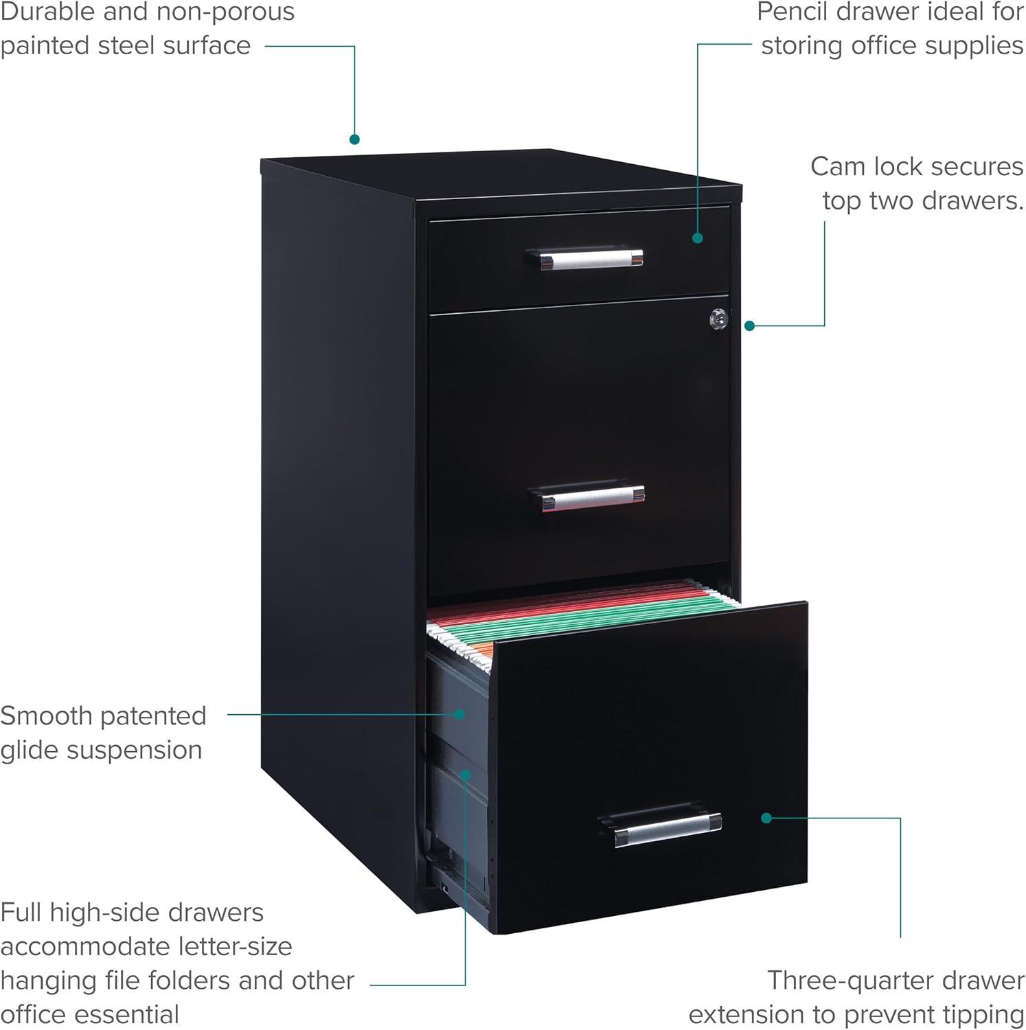 Width Pencil Drawer Vertical File Cabinet, Black