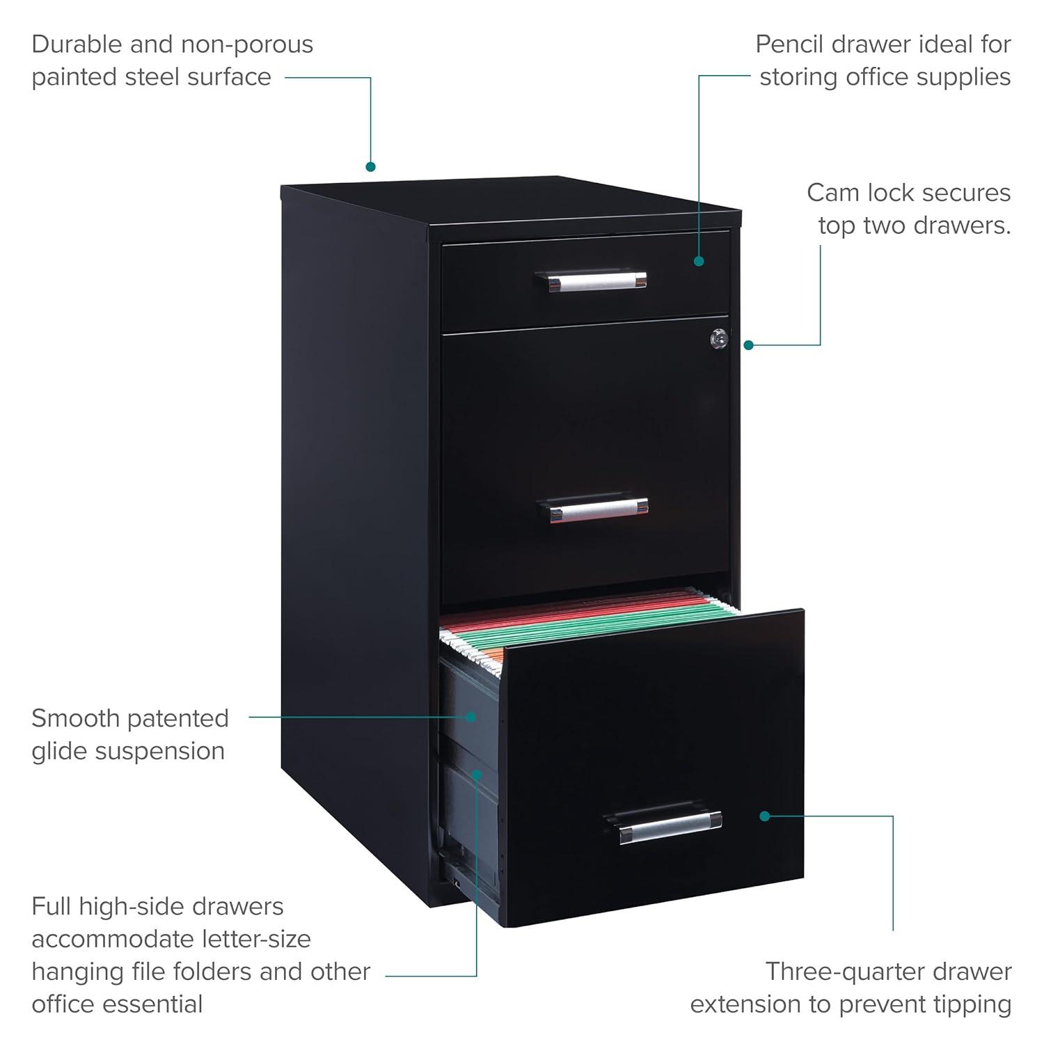 Width Pencil Drawer Vertical File Cabinet, Black
