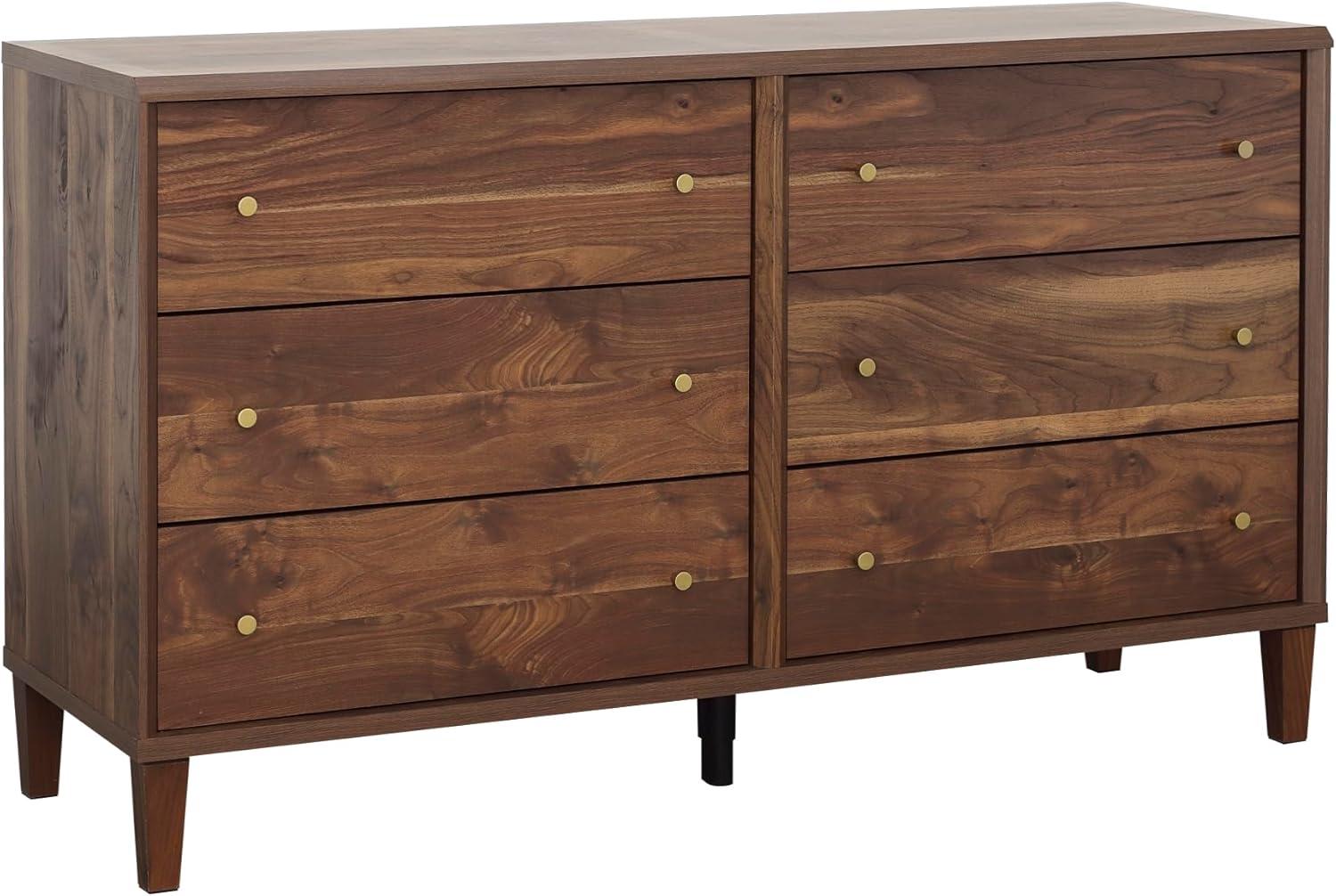 Grand Walnut Mid-Century Modern Double Dresser with Mirror