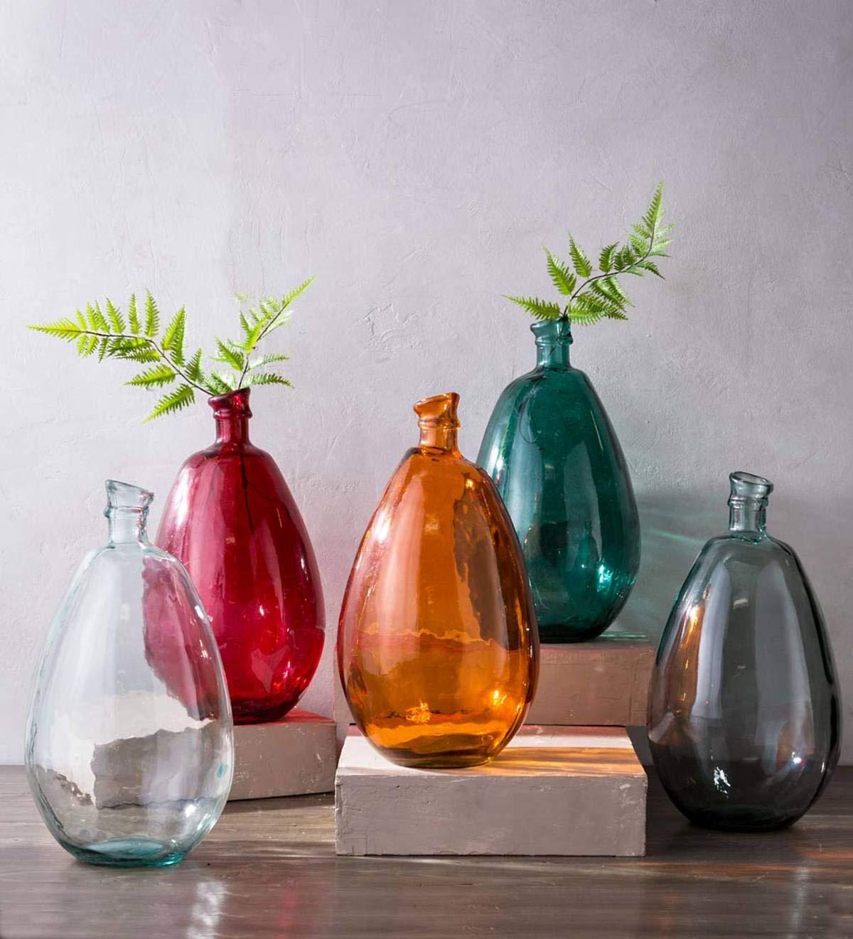 VivaTerra Recycled Tall Glass Balloon Vase – Handblown Glass Vases for Centerpieces – Unique Organic Shape in a Delicate Aqua Color – Sustainable and Unique Home Decor (19" H x 10" Dia.)