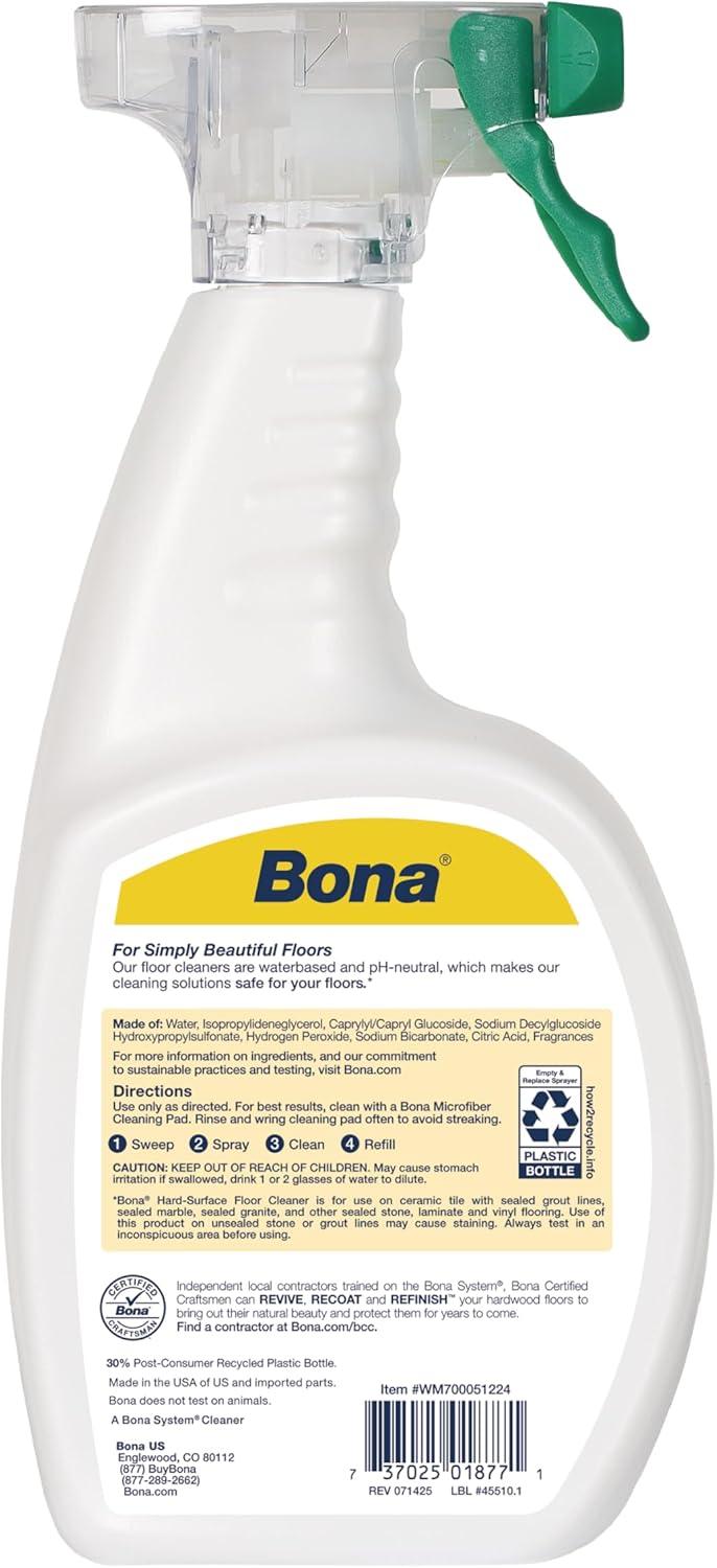 Bona Lemon Mint Cleaning Products Multi-Surface Cleaner Spray + Mop All Purpose Floor Cleaner - 32oz