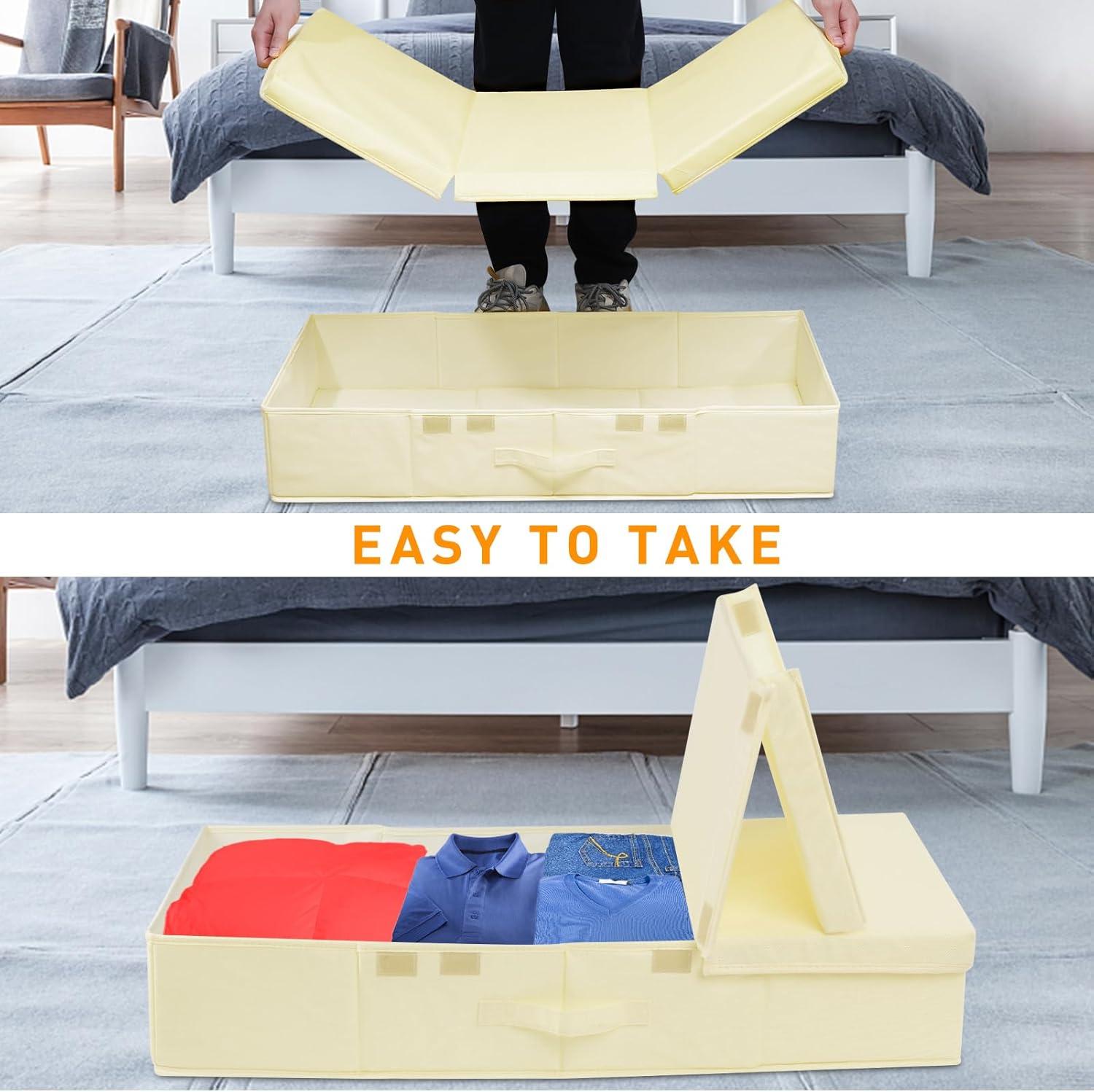 Large Underbed Storage Bags Organizer Container With Lids, Set of 2 Under Bed Storage Organizer Box With Handle, Fabric Under The Bed Storage Bins for Blanket Pillow Comforter & Quilt Wrapping Paper