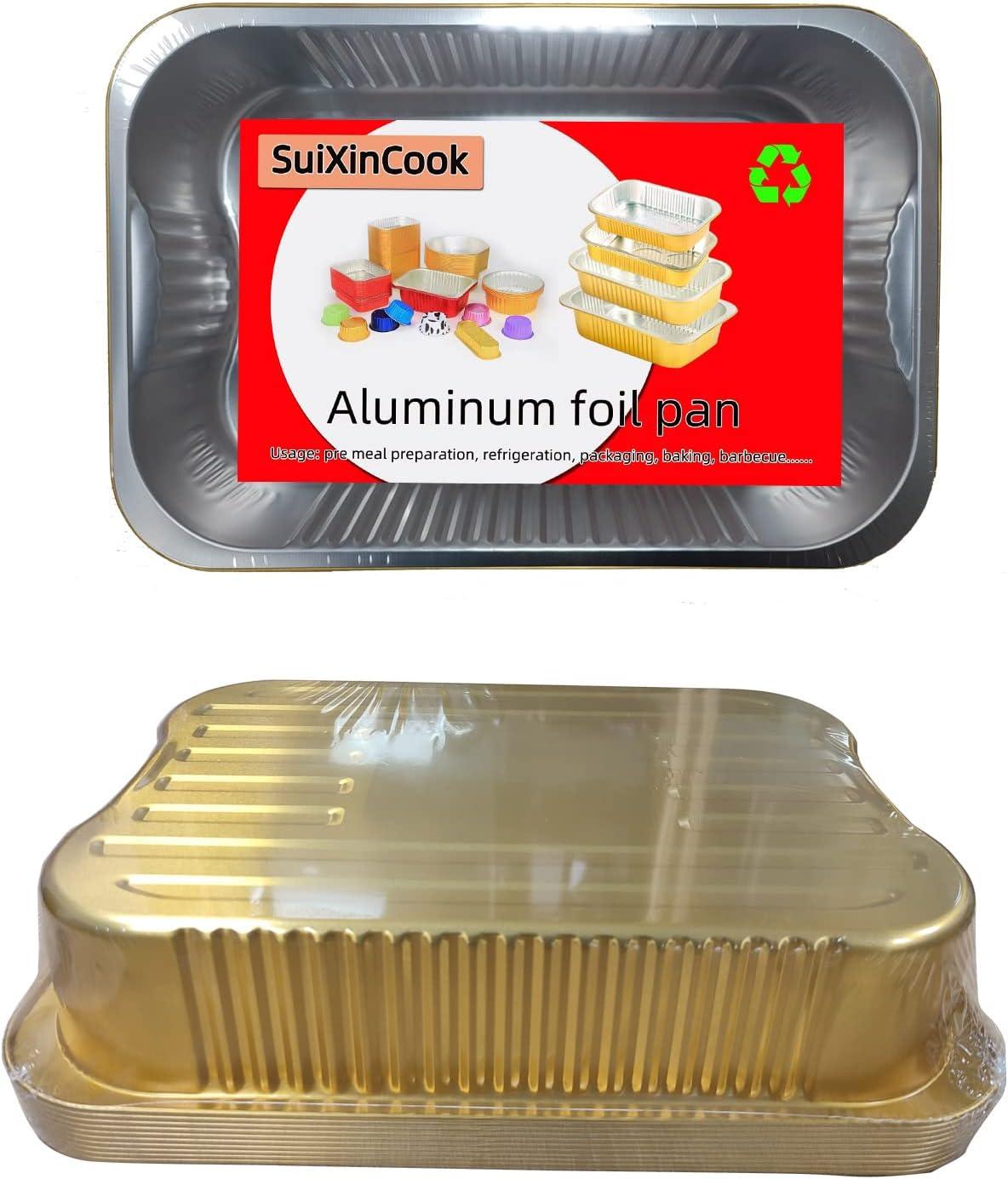 13 "x9" Aluminum foil Lasagna Pans, grill tray, sturdy disposable aluminum pan, 10 sets- for cooking，baking and heating, food storage, distribution, barbecue,Gold