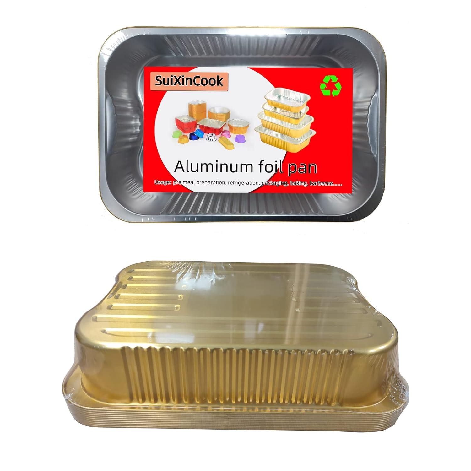 13 "x9" Aluminum foil Lasagna Pans, grill tray, sturdy disposable aluminum pan, 10 sets- for cooking，baking and heating, food storage, distribution, barbecue,Gold