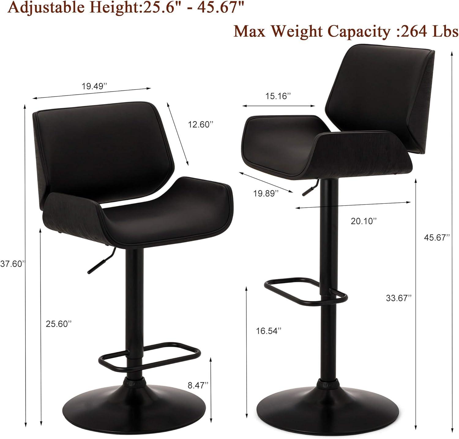 Set of 2 Leatherette Adjustable Height Swivel Bar Stools Black Metal Base Black - Glitzhome