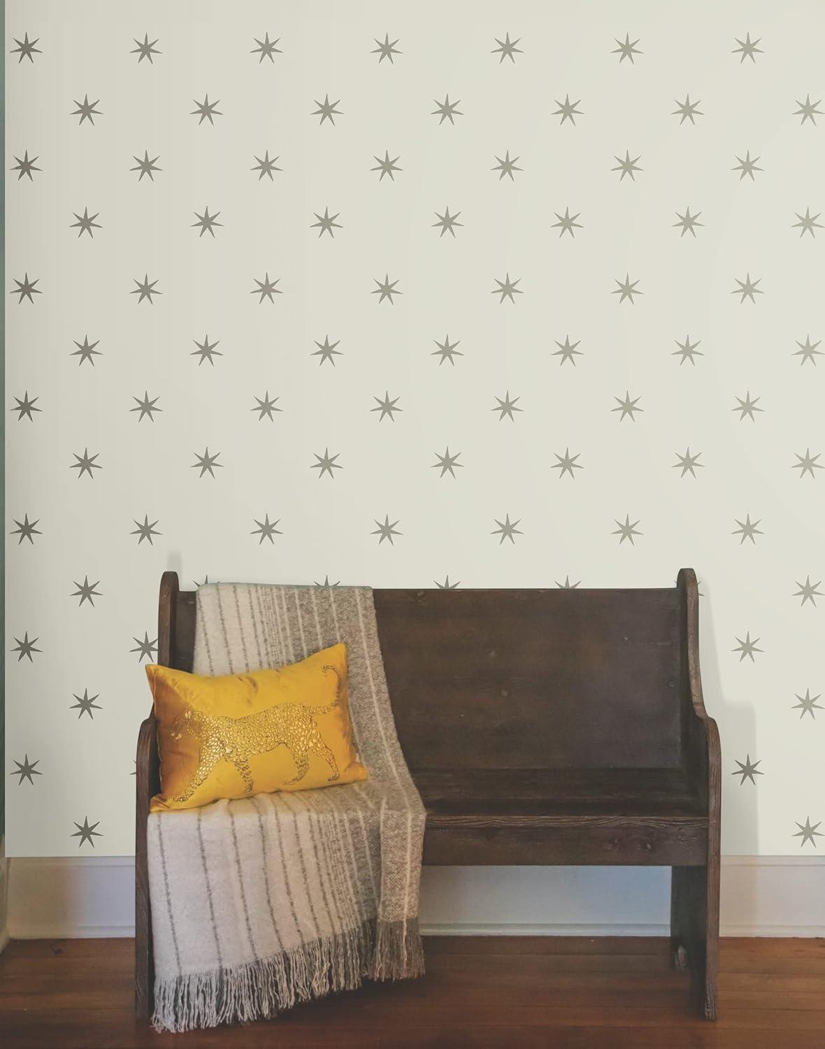 Wicker Beige and Metallic Glint Star Peel and Stick Wallpaper