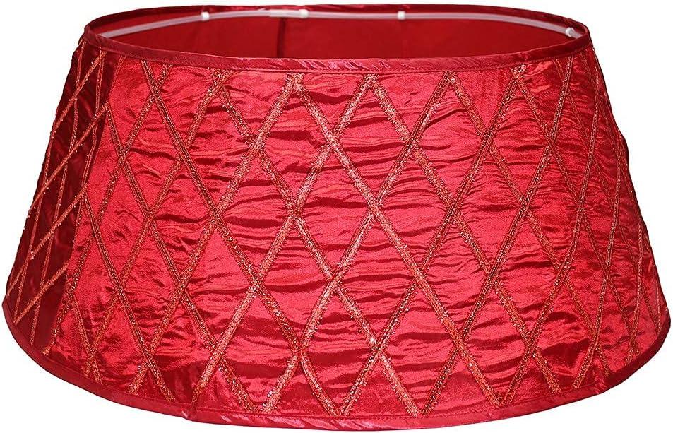 Red Polyester Christmas Tree Collar with Gold Trim, 26" Diameter