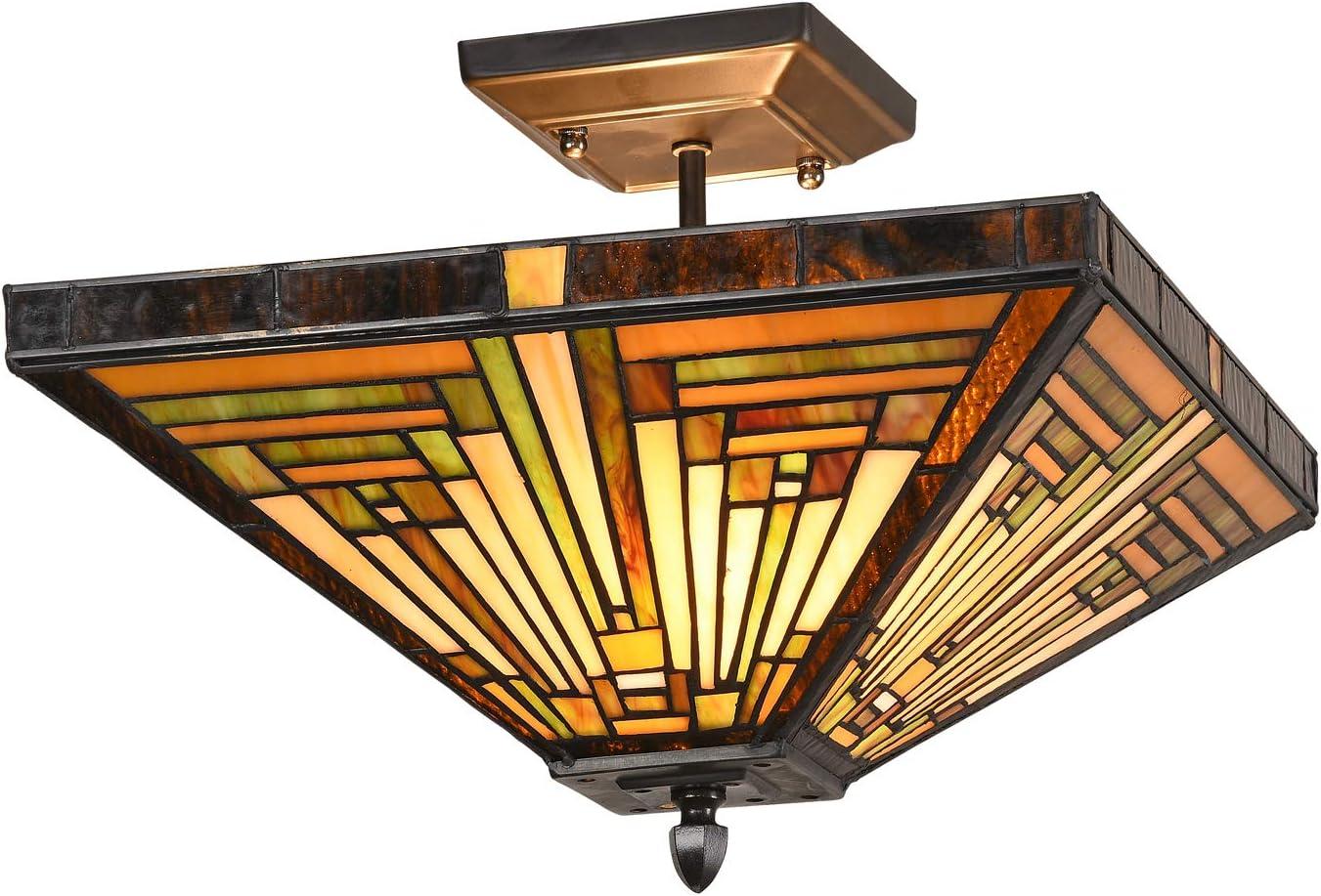 Chloe Lighting Innes Tiffany-Style 2 Light Mission Semi-Flush Ceiling Fixture 14" Shade