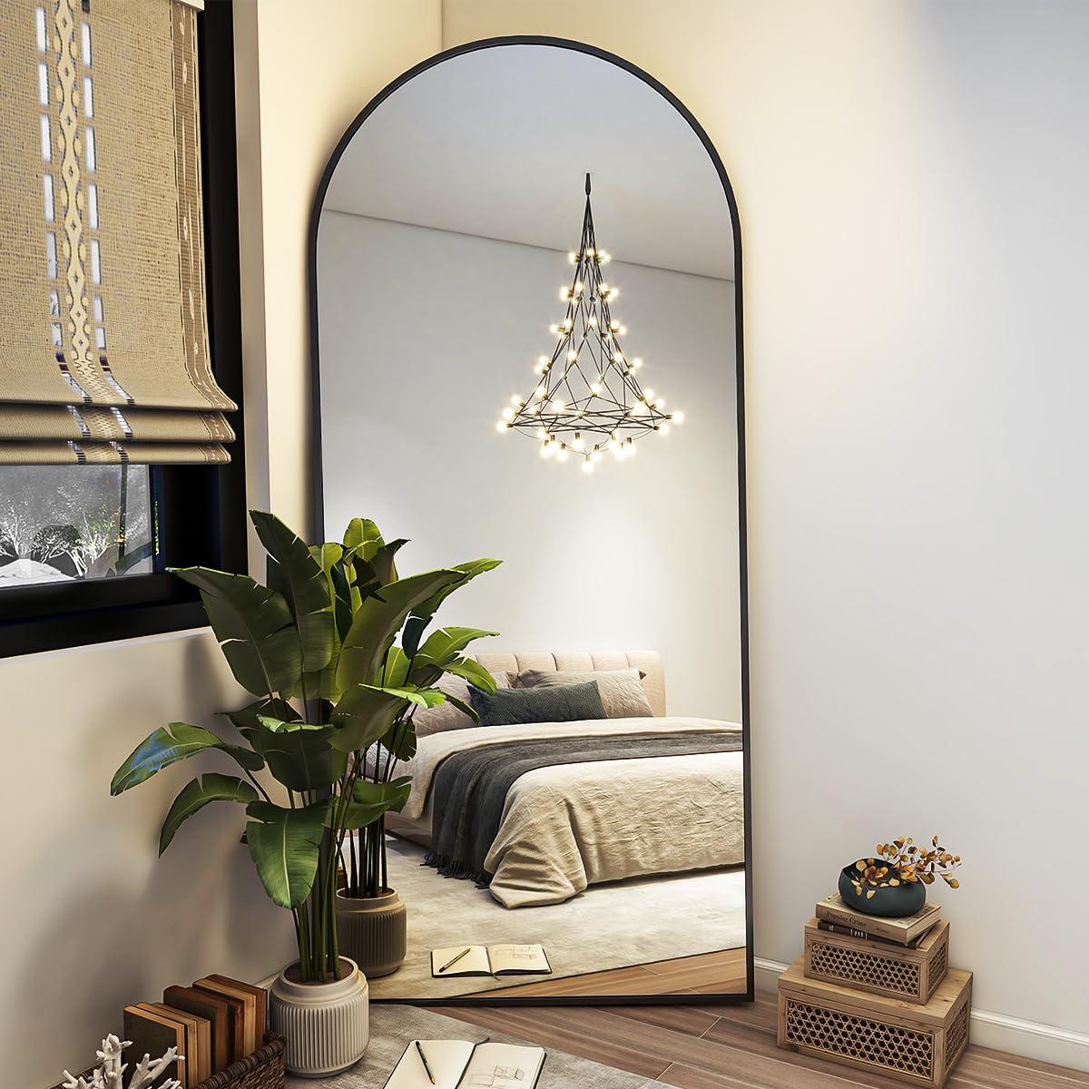 BEAUTYPEAK 71"x 26" Oversized Full Length Mirror Arch Standing Floor Mirror Full Body Mirror, Black