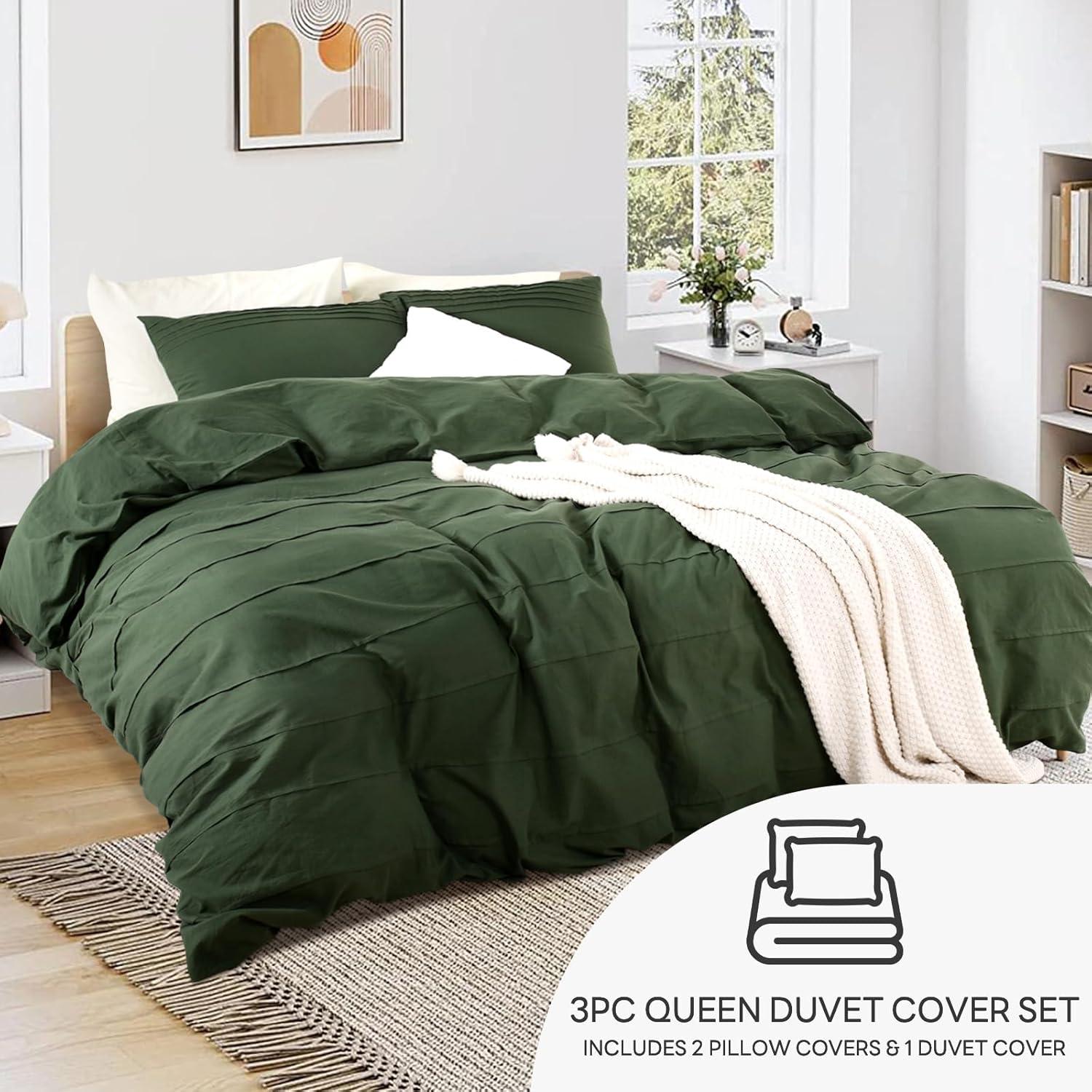 Queen Organic Cotton Green Duvet Cover Set