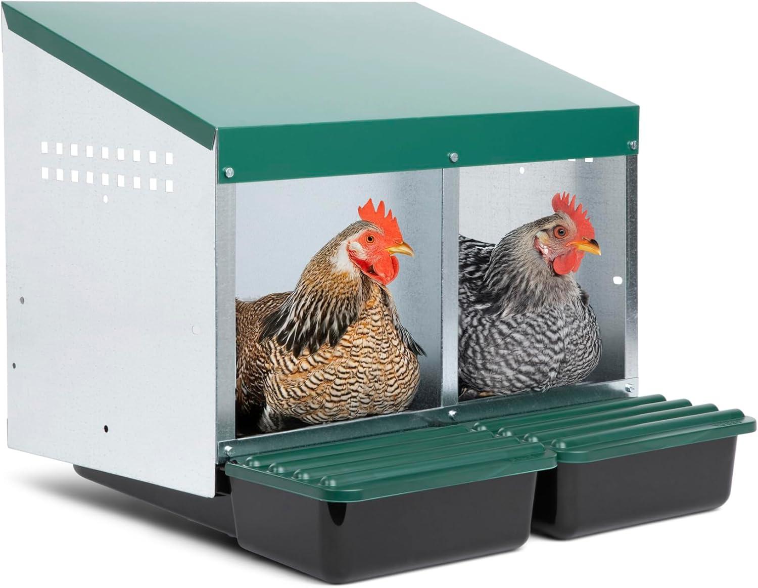 Compact Style 3 Compartment, Forward Rollout & Rollaway, Hen & Chicken Nesting Box with Protective Egg Laying Collection Lids