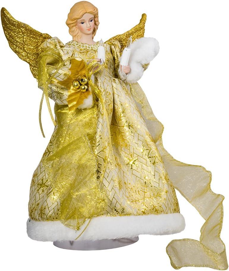 12-Inch Gold Porcelain Angel Tree Topper with Ribbon