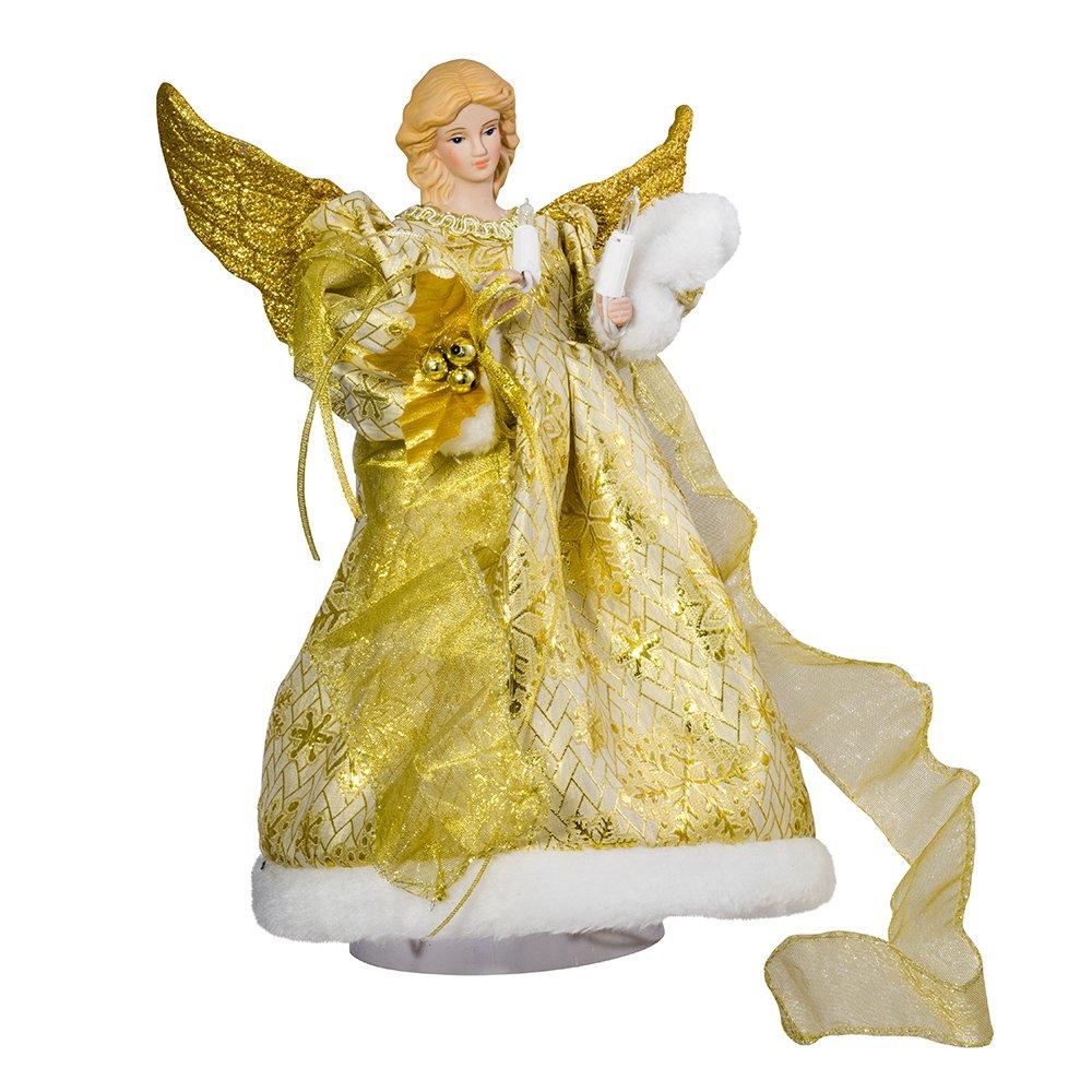 12-Inch Gold Porcelain Angel Tree Topper with Ribbon
