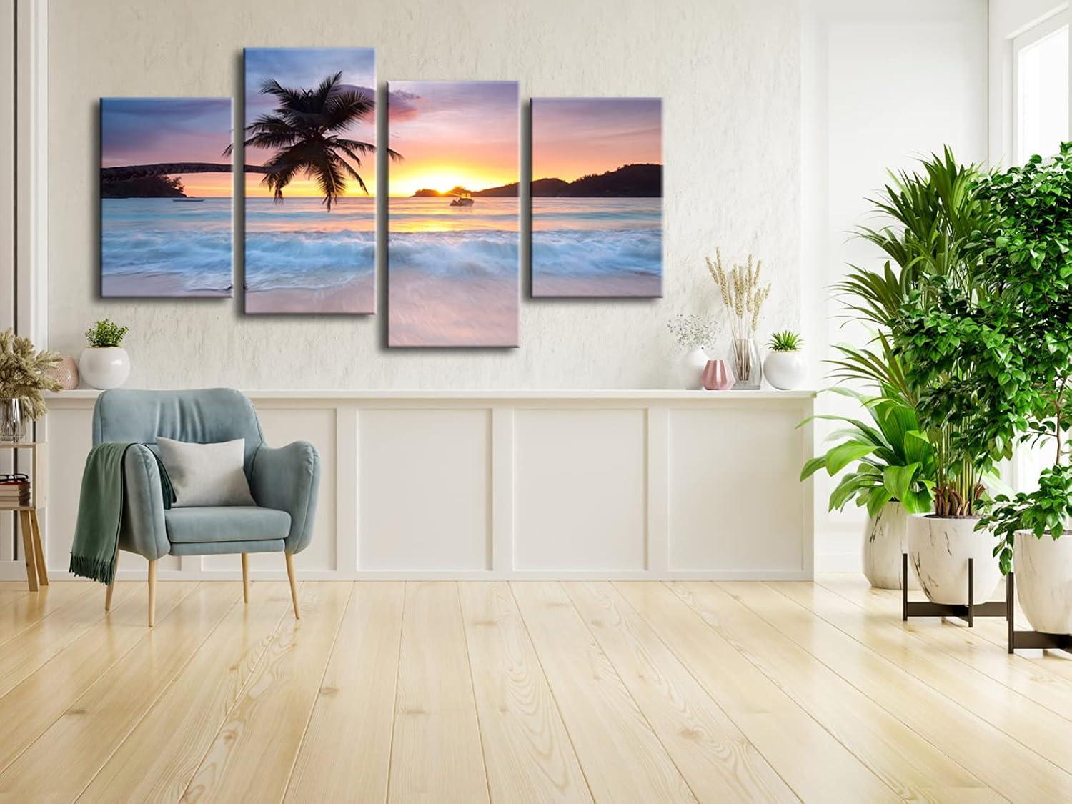 Sunrise Beach 4-Piece Seascape Canvas Wall Art Set