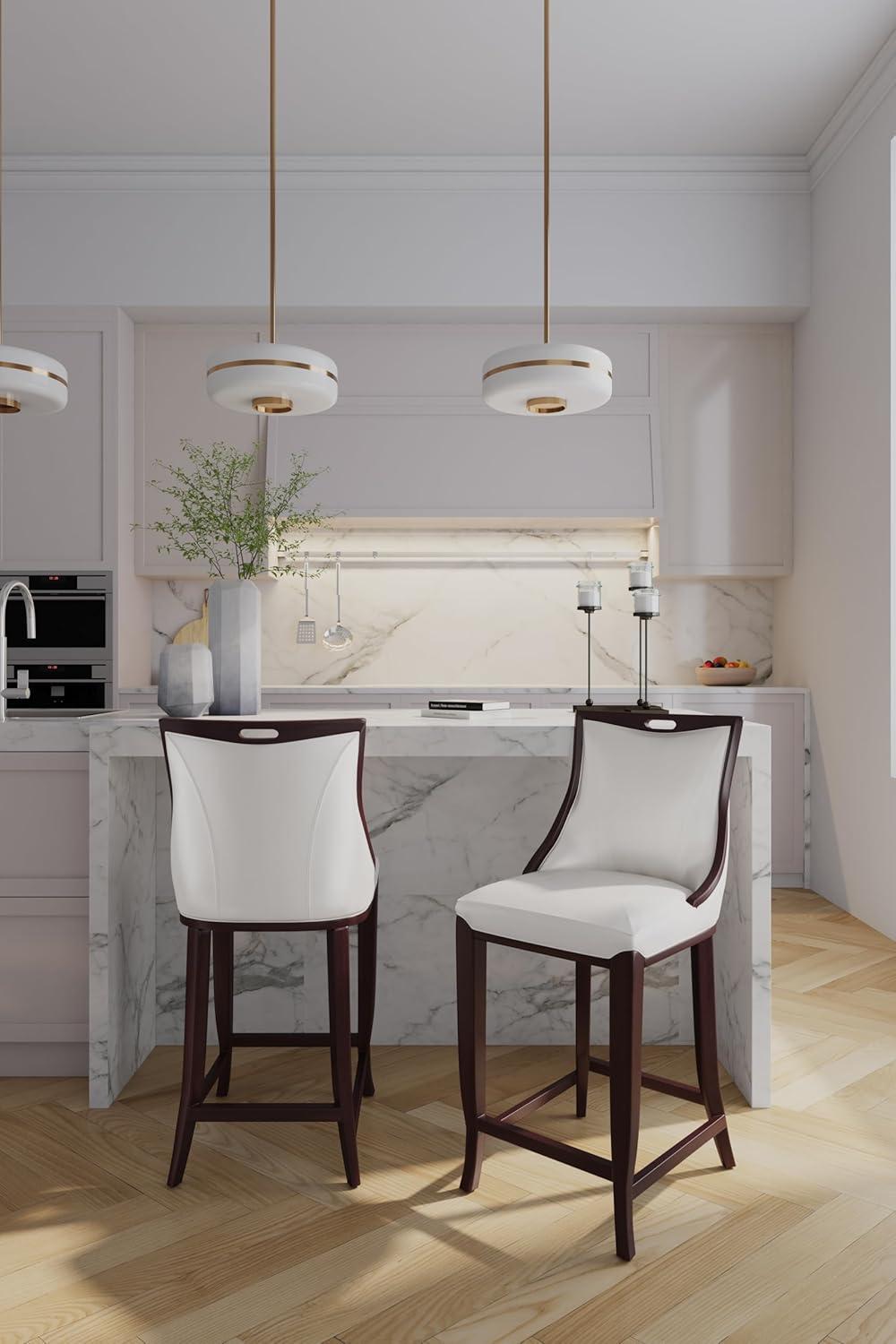 Emperor Upholstered Beech Wood Barstool Pearl White - Manhattan Comfort: Faux Leather, Fixed Height, No Assembly Required