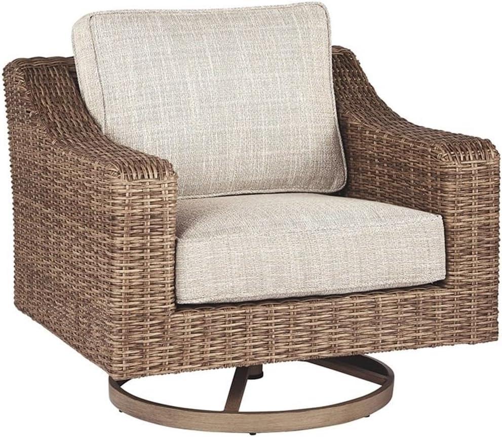 Home Square 2 Piece Beachcroft Swivel Patio Arm Chair Set in Beige