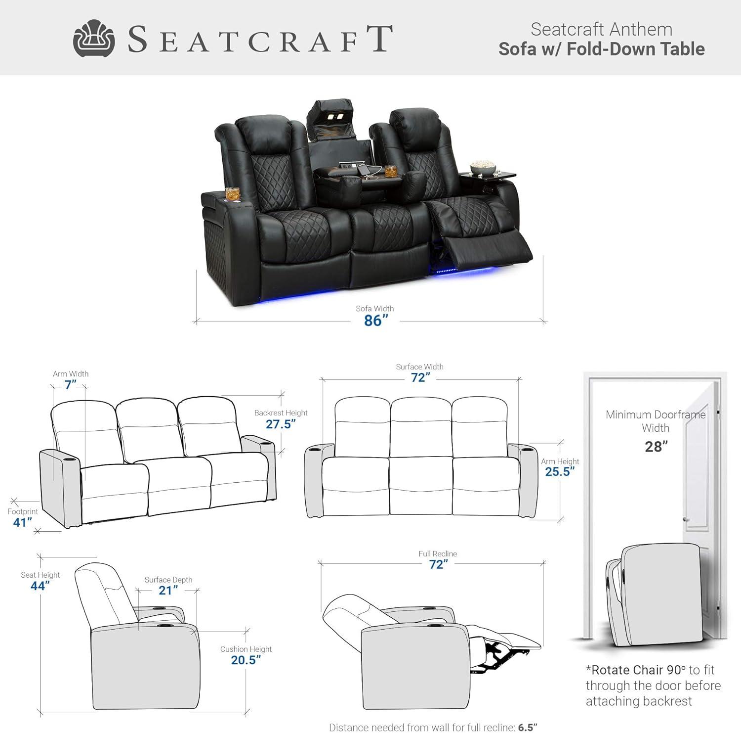 Seatcraft Anthem Brown Leather Sofa | Powered Headrest | Power Recline