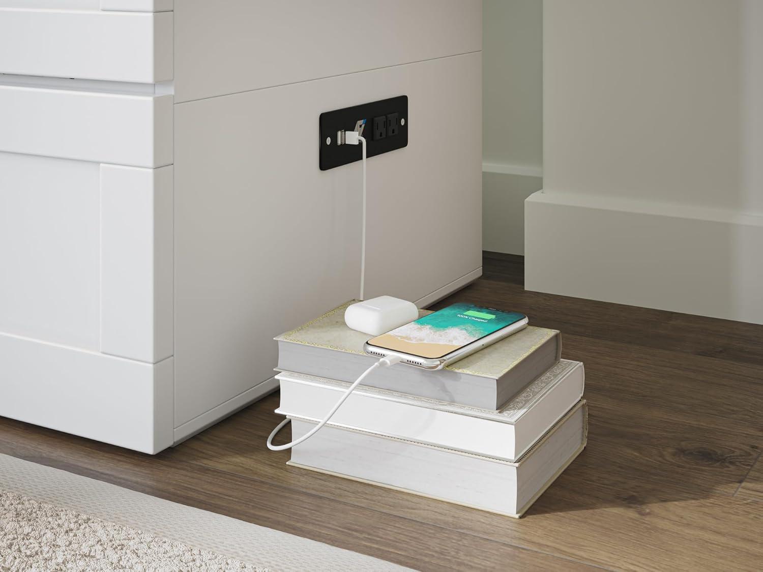 AFI Hamilton Full Solid Wood Murphy Bed Chest with Built-In Charger in White