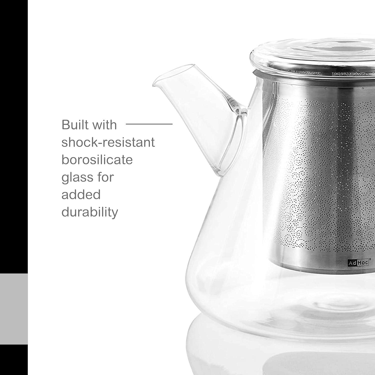 AdHoc Design Orient Glass Teapot 50oz, Borosilicate Clear Glass