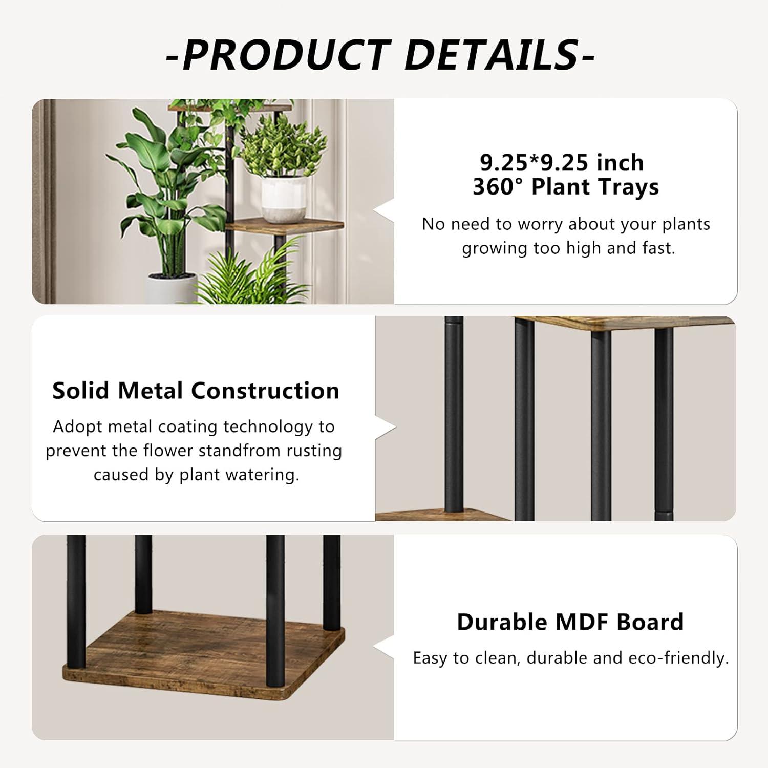 Black and Brown 6-Tier Metal and MDF Indoor Plant Stand