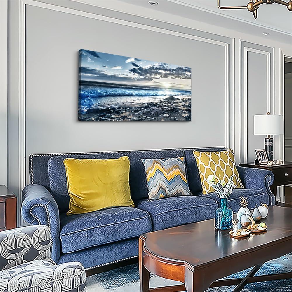 Creowell Wall Art Moon Sea blue Ocean Landscape Paintings Bedroom Canvas Art Print wall art for living room Paintings for Wall Decor and Home Decor -20x16 Inch