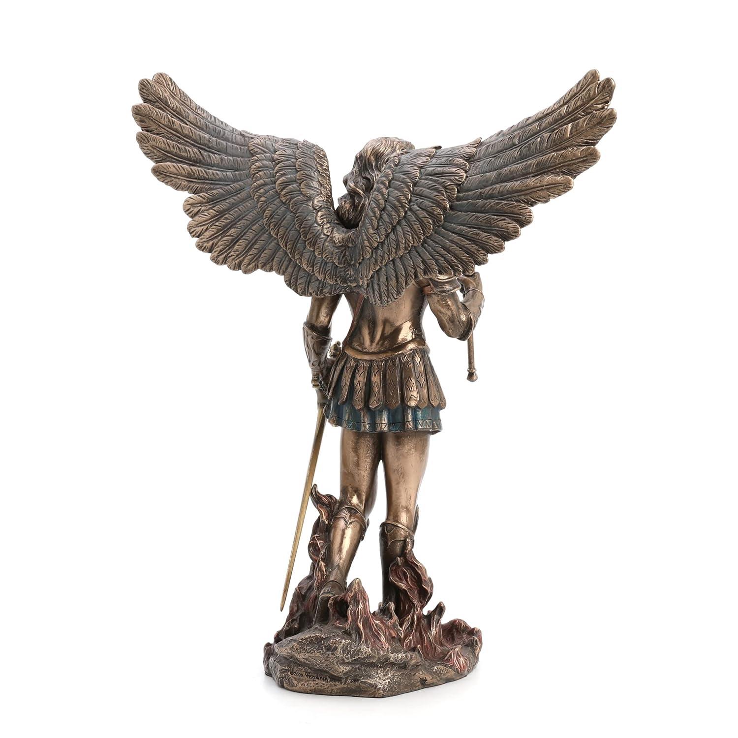 Trinx 11.42 inches Height Cold Cast Bronze  Archangel Saint Michael and the Dragon Bronze Finish Figurine